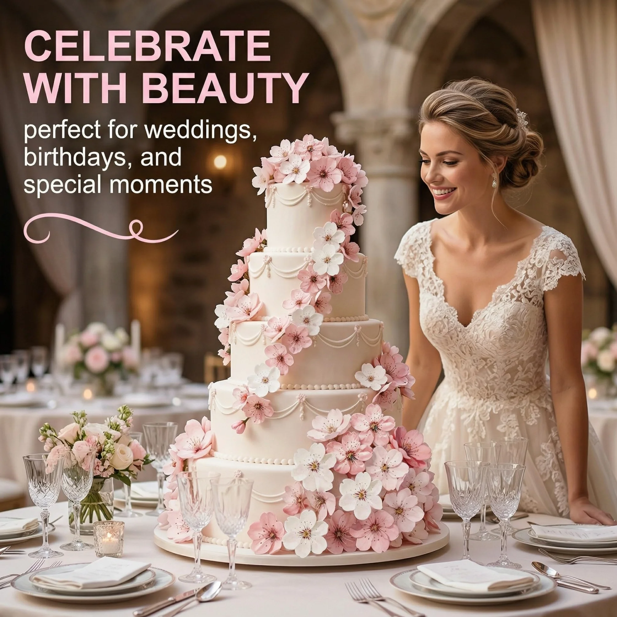 50 Papel Flores de Cerezo para Pasteles Cupcakes Tartas Bodas