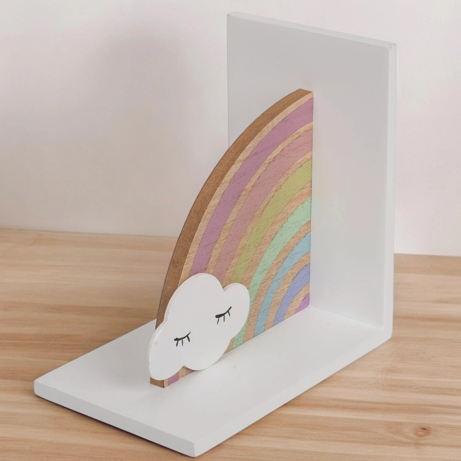 Juego de 2 sujetalibros de madera 3D Safari Jungle decoración habitación infantil para niños y niñas (arco iris)