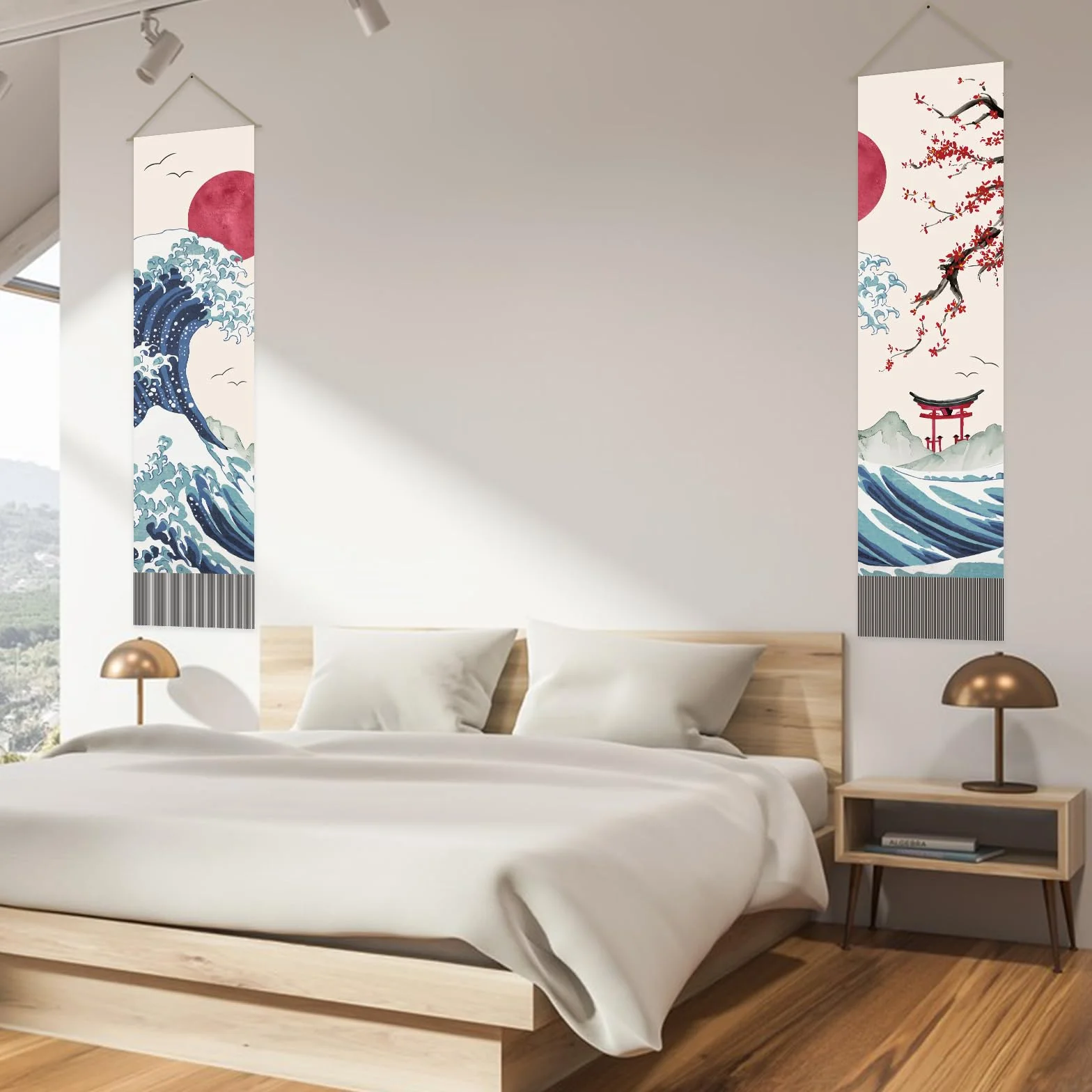 AHANDMAKER Tapiz Japonés Olas Oceánicas Rojas 33x130 cm Paquete 2