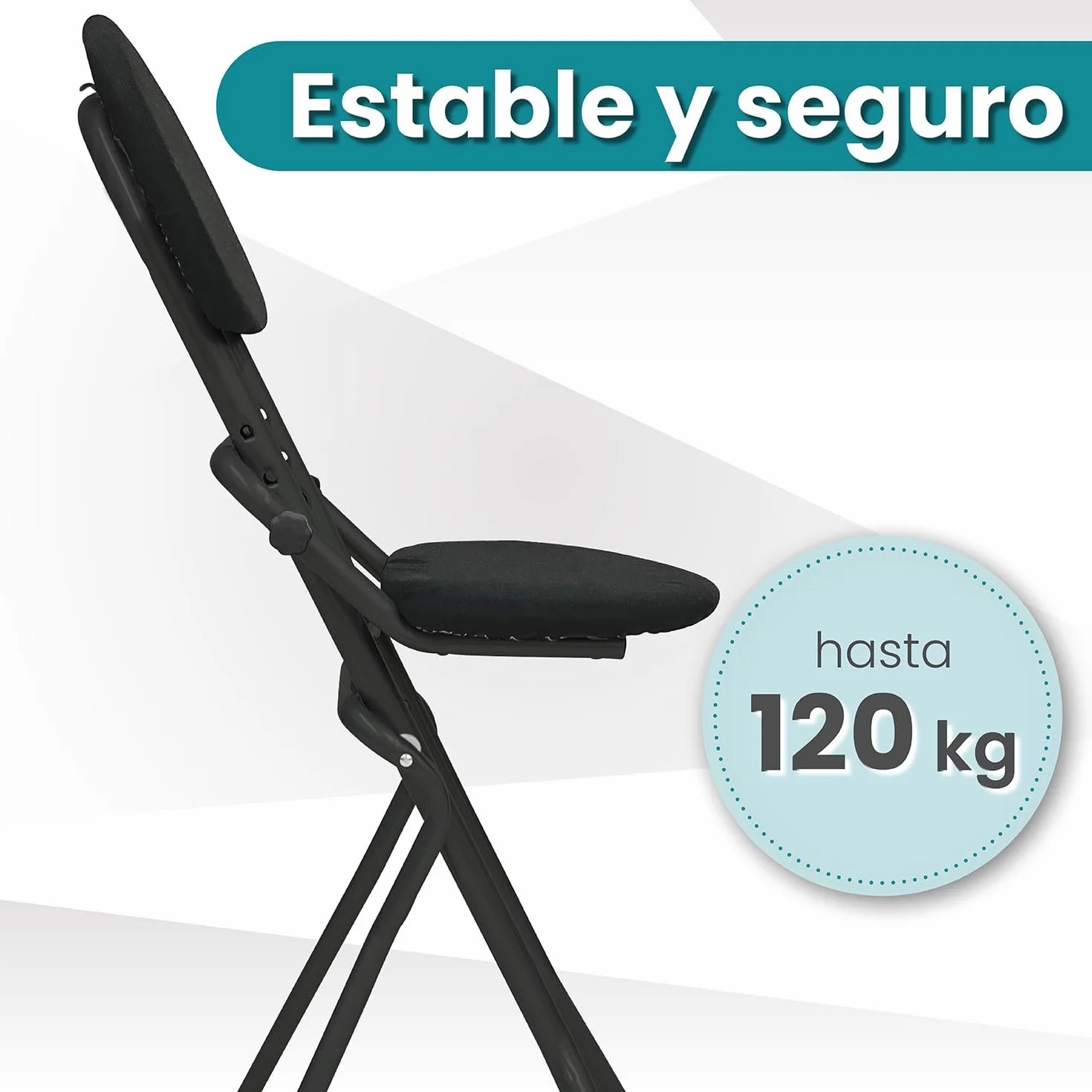 ELONEO Silla Plegable Acolchada - Antideslizante, Cuida la Espalda, Taburete Ahorra Espacio, 3 Alturas (58-65 cm), Carga Máxima 120 kg, 45 x 98 x 47 cm (Negro)