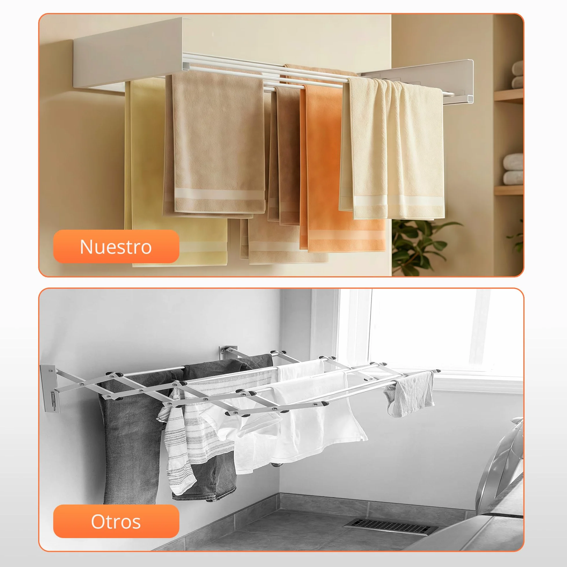 Tendedero Pared Plegable Retractil 120cm, 30 kg Capacidad, Blanco