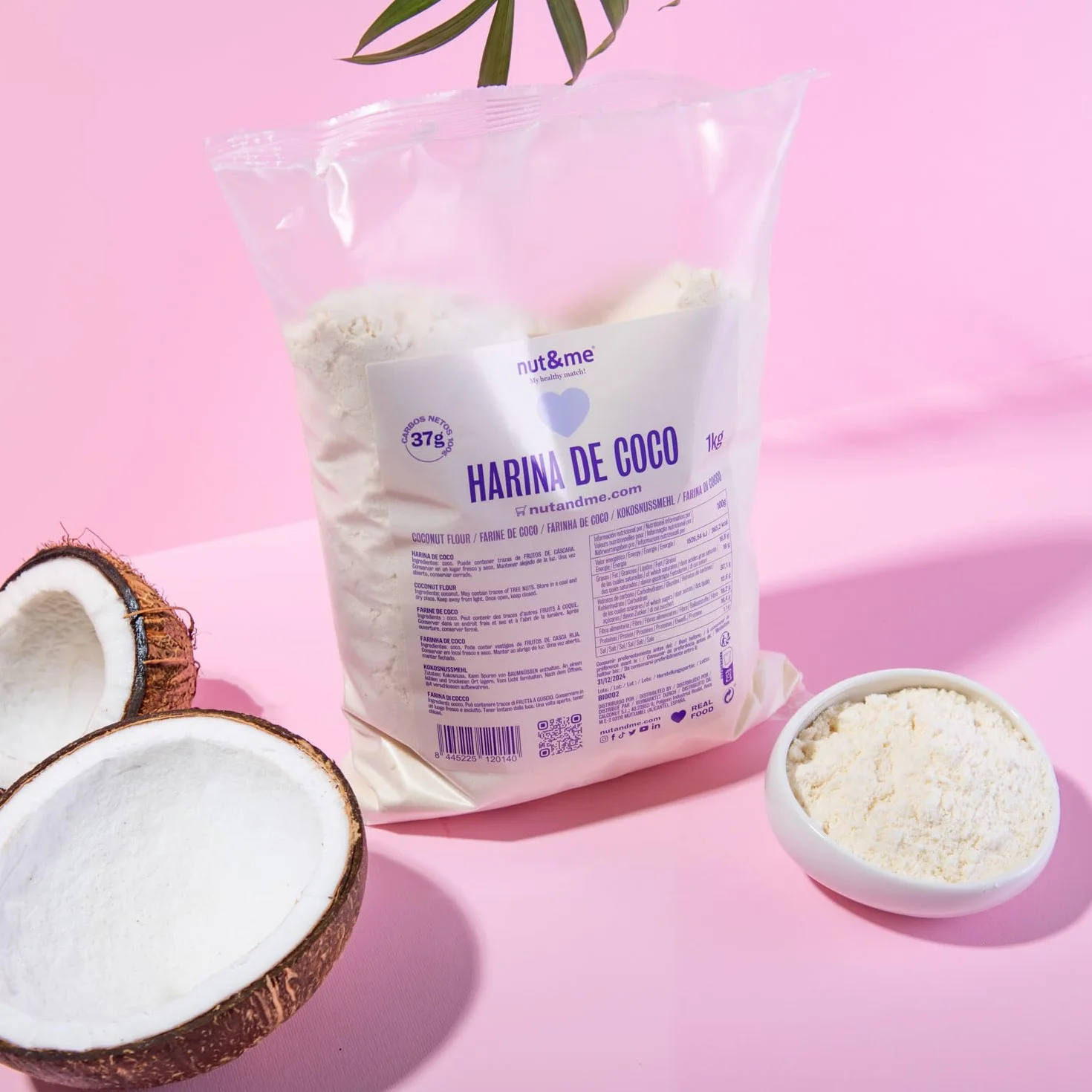 Harina de Coco 2 kg nut&me 100% Coco Sin Gluten Sin Aditivos Keto Dieta Vegana Reposteria Pack 2 x 1 kg