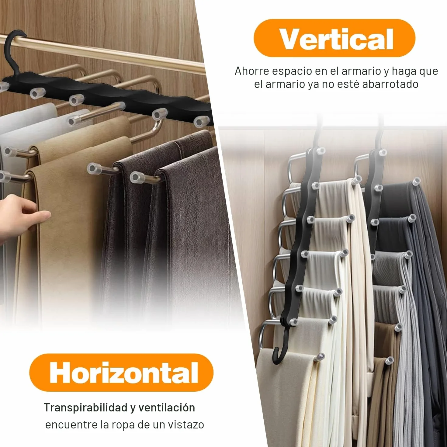 Sternstunde Percha para Pantalones 6 En 1 para Ahorrar Espacio, Percha De Acero Inoxidable Extensible, Soporte para Pantalones para Armario, Organizador MáGico para Pantalones, Ropa, Toallas (1)