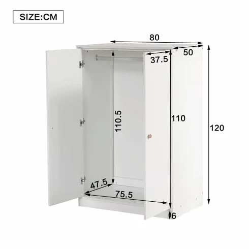 Merax Armario pequeño con barra 2 puertas MDF blanco 80 x 50 x 120 cm