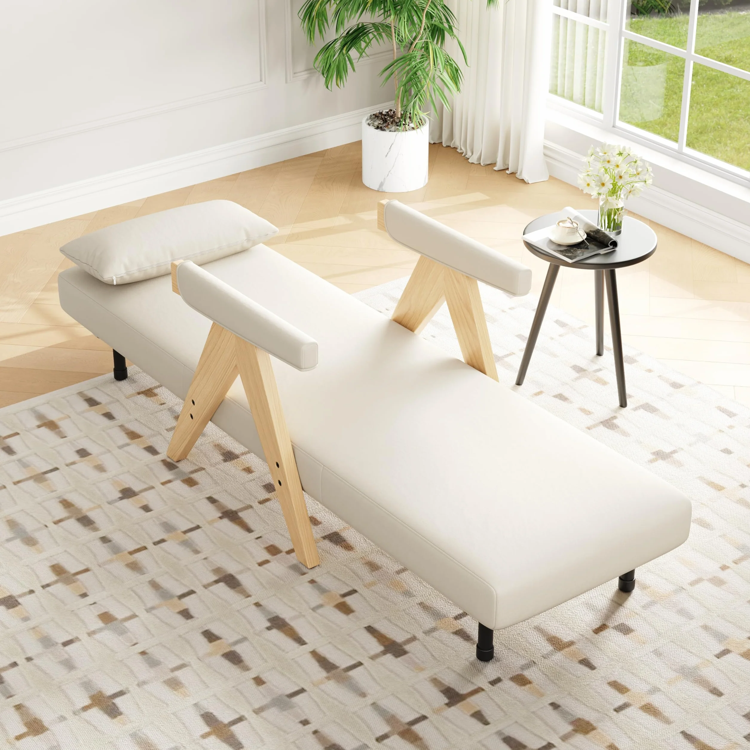 Sillón plegable acolchado 3 en 1 con función de sueño, sofá cama convertible, sillón lounge, cama individual, adecuado para salón, dormitorio, oficina, apartamento, etc. (beige)