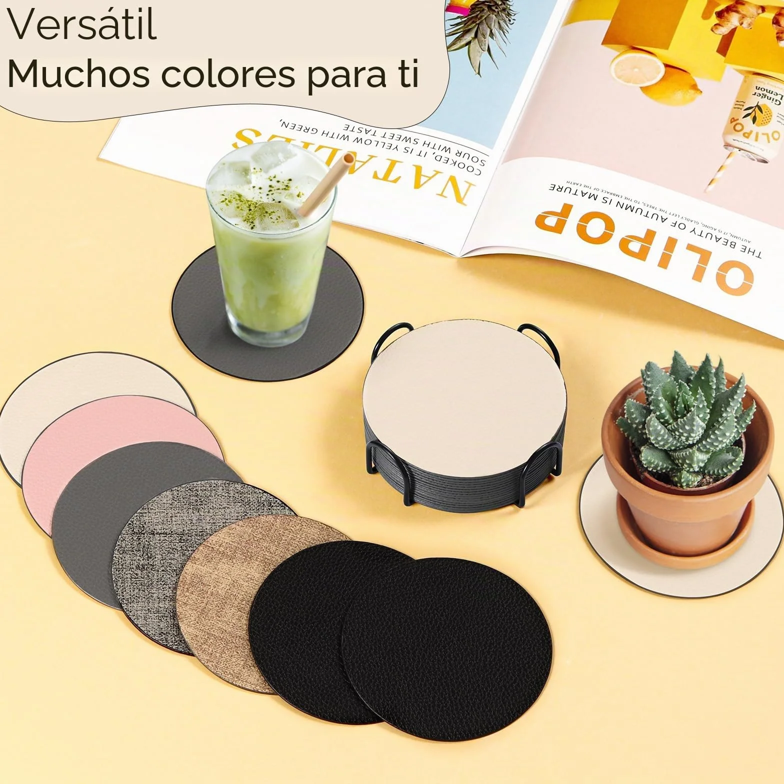 Gucass Juego de 12 Posavasos de Doble Cara con Soporte Redondo, Antideslizantes y Resistentes al Calor