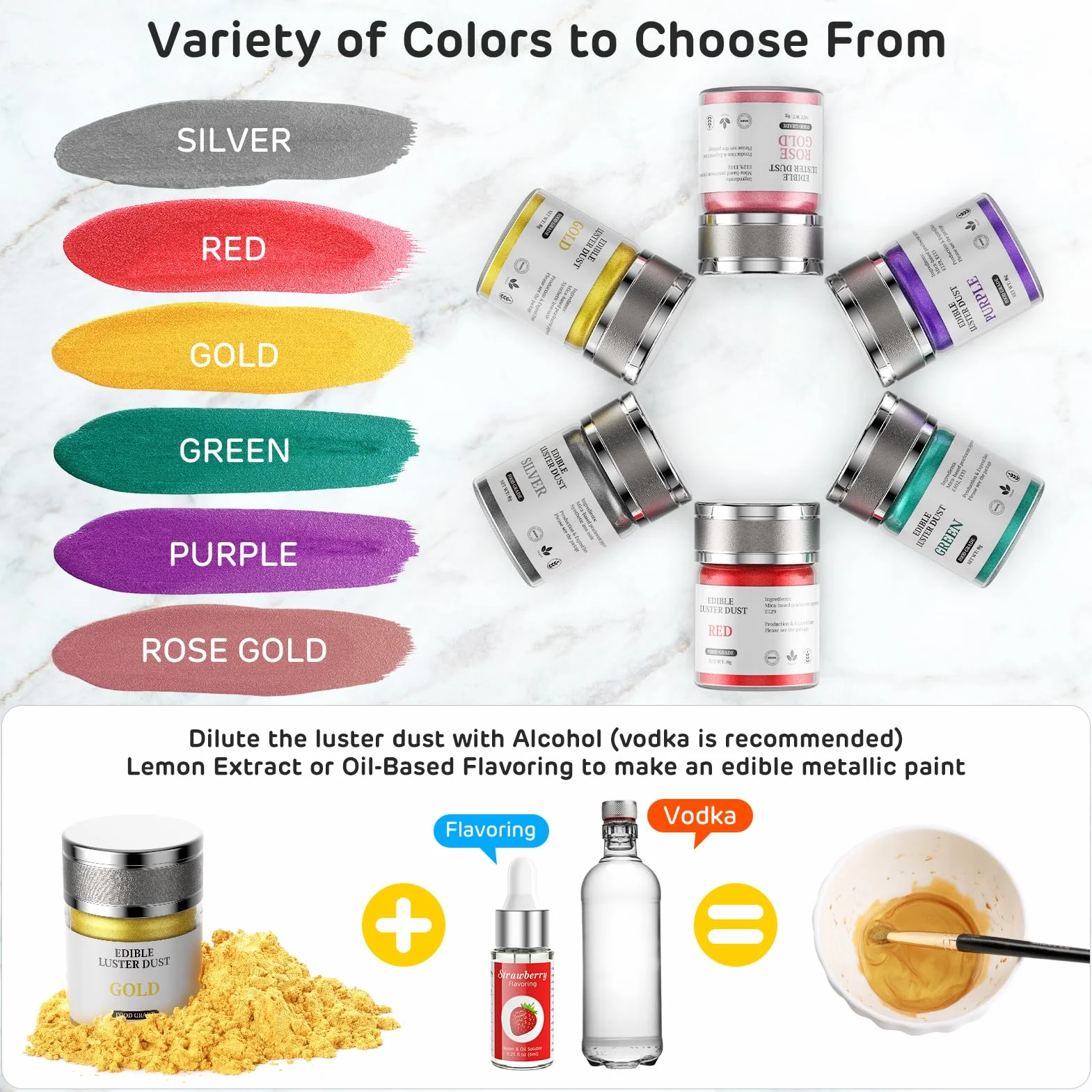 Waysroma Purpurina Comestible Oro 8g Sprinkles Reposteria para Tarta, Pasteles, Fresas, Fondant