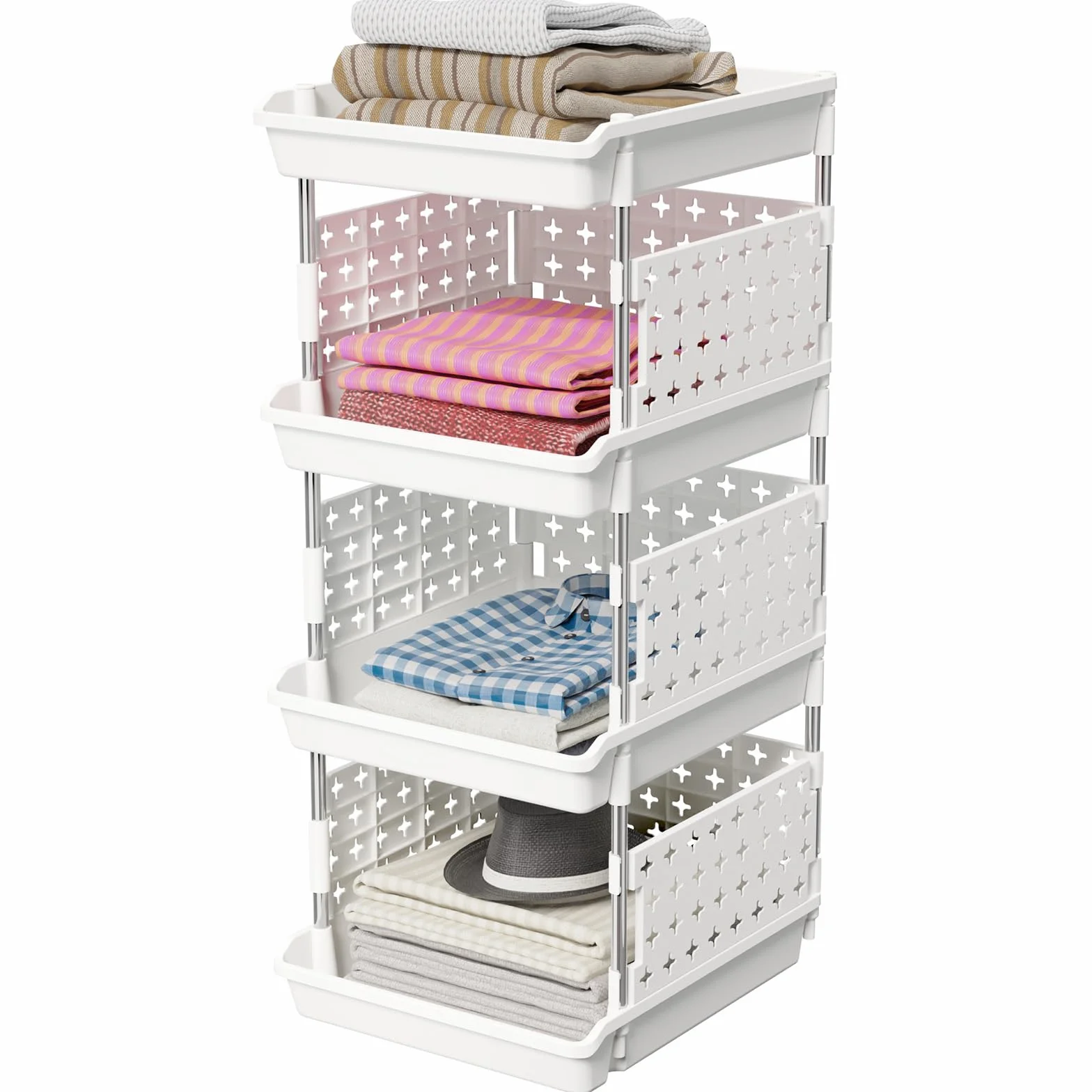 Lifewit Cestas Apilables de Almacenamiento, Carrito de Plástico de Niveles para Cajones para Armario y Fruteros de Cocina, Organizador de Almacenamiento, 100.1 cm, Blanco, 100.1 Niveles