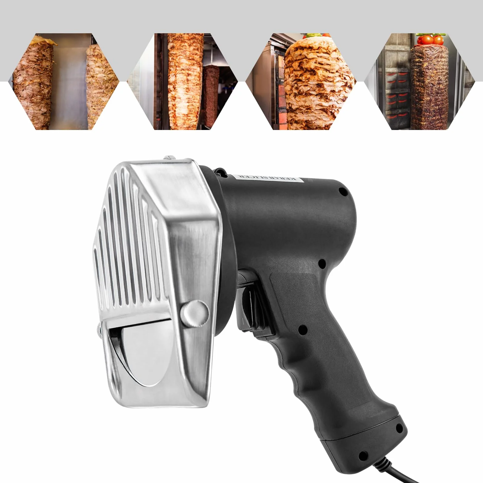 Cuchillo de kebab eléctrico de 120 W, grosor de corte 0-10 mm, cortador de kebab de acero inoxidable, para tiendas de carne asada, restaurantes, familias, etc