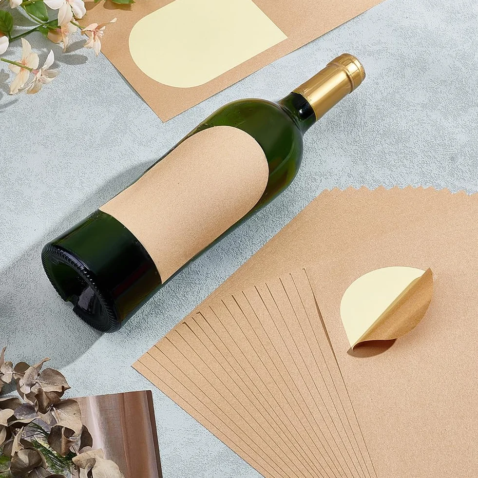 PH PandaHall 80pcs Etiquetas adhesivas impermeables Kraft botella vino 12 x
