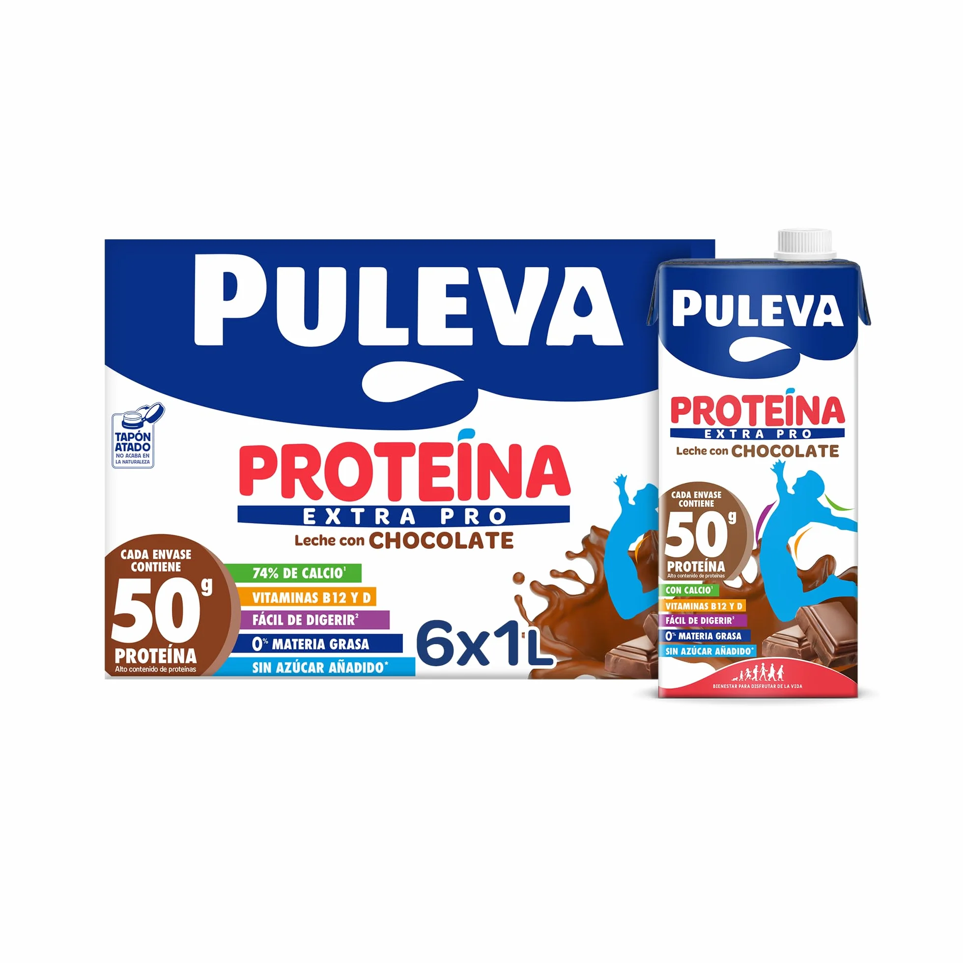 Puleva Leche Proteína Extra Pro Chocolate 0% Grasa Sin Azúcares Añadidos Pack 6x1L