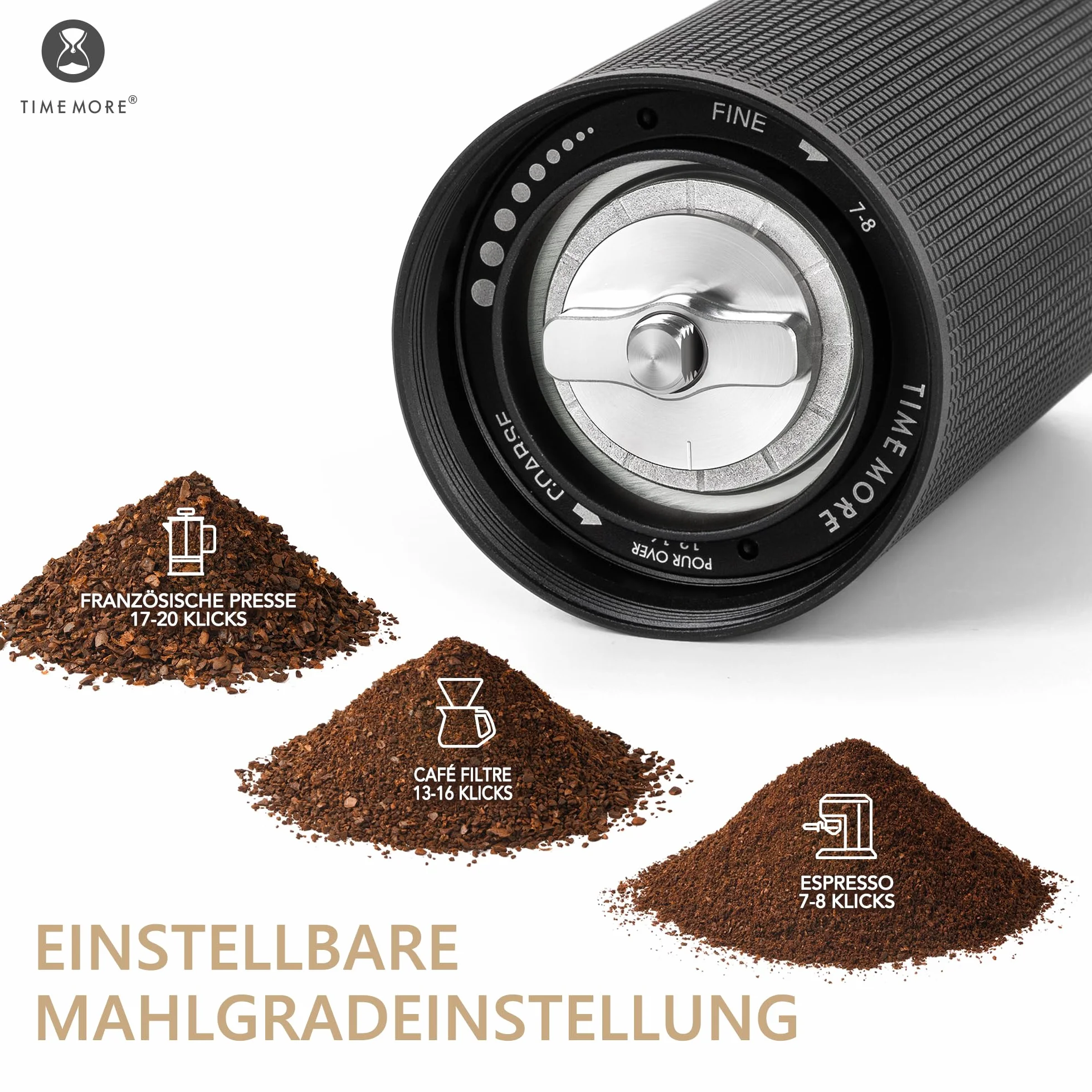 TIMEMORE Chestnut C3s PRO, Molinillo de Café Manual, Cuerpo Todo Metal Integrado, Molinillo de Café Manual con Mango Plegable, para Espresso a Prensa Francesa, Negro