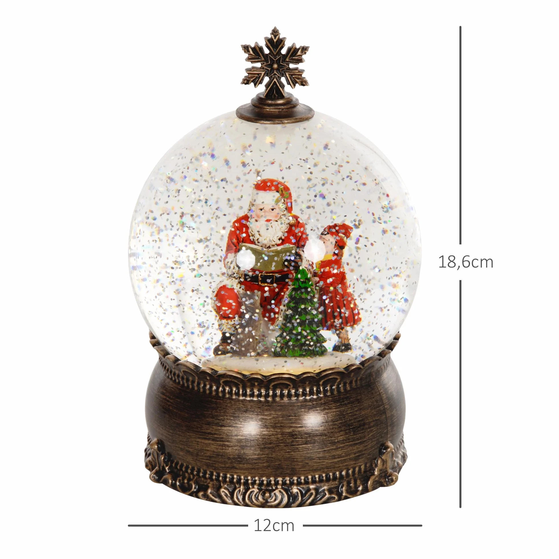 HOMCOM Bola de Nieve Navidad con Música y Luces Escena de Papá Noel y Niño Decoración Navideña Regalo Bronce