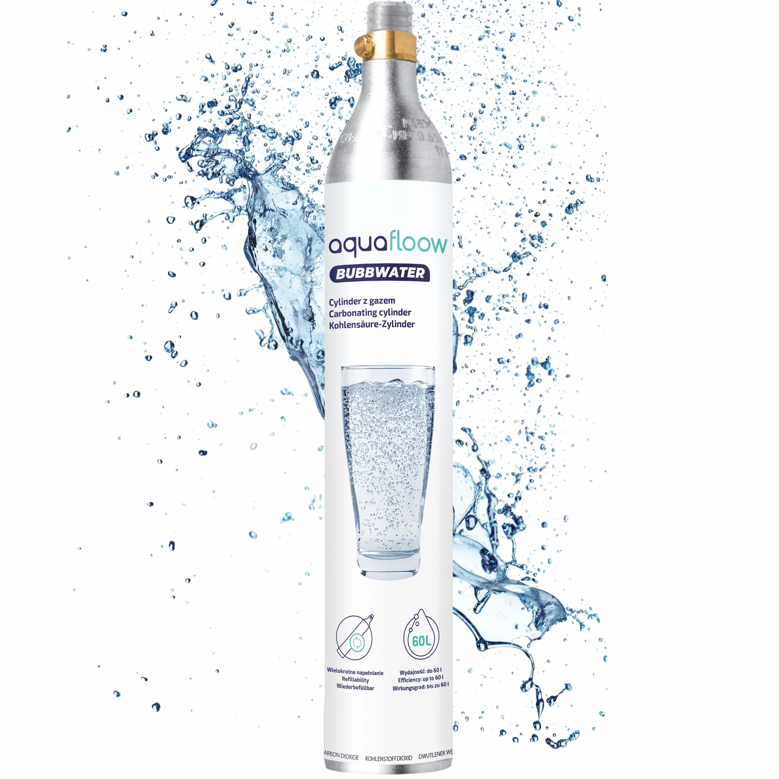 Aquafloow Gasificadora de Agua Acero Inoxidable CO₂ Recargable 60 Litros Botella Plástico Sin BPA