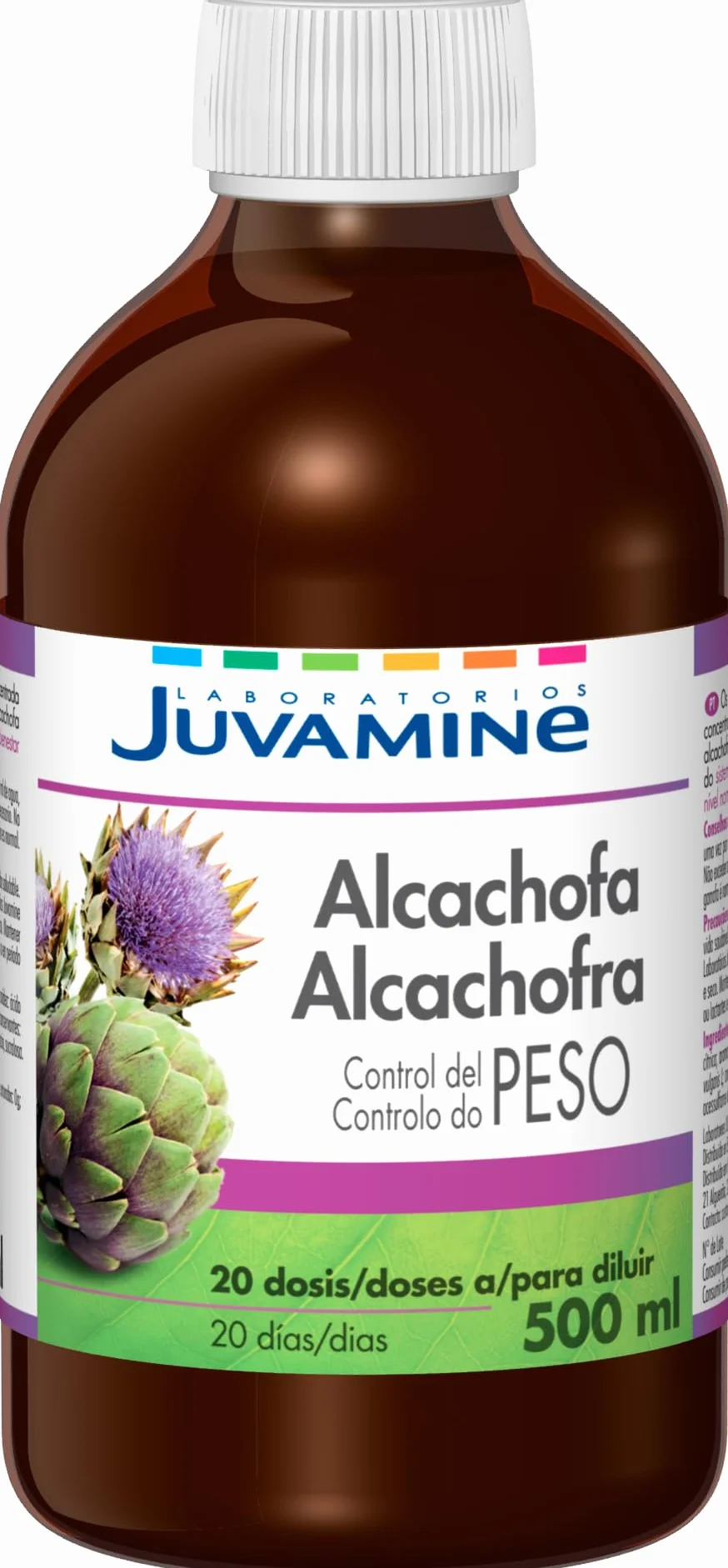 JUVAMINE Botella Alcachofa 500mL Programa 20 Días Control de Peso Sistema Digestivo Sabor Frutos Rojos
