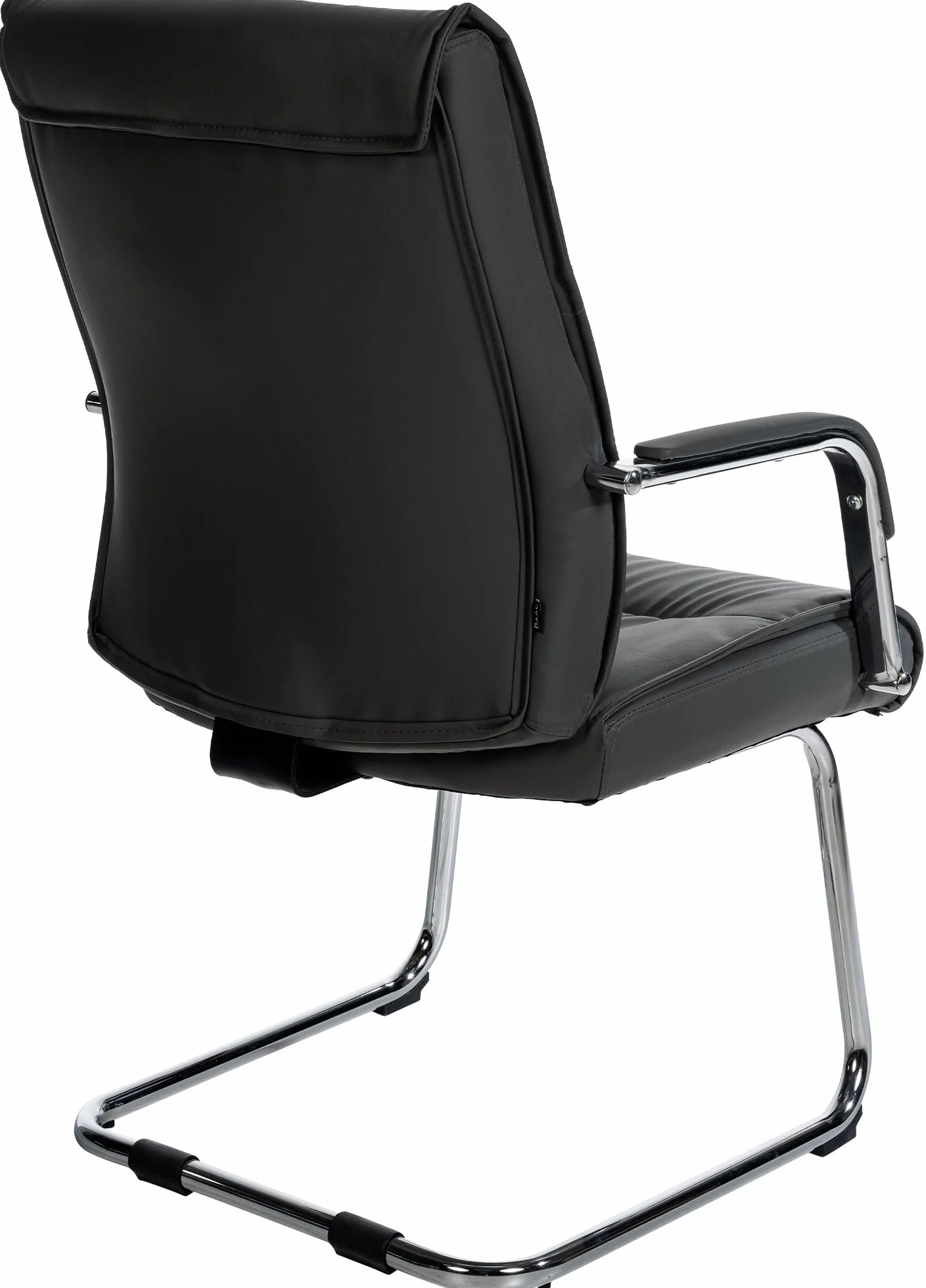 Silla Estilo Cantilever Sievert Tapizada en Cuero Sintético, Silla de Conferencias con Reposabrazos, Silla de Oficina Sin Ruedas, Negro