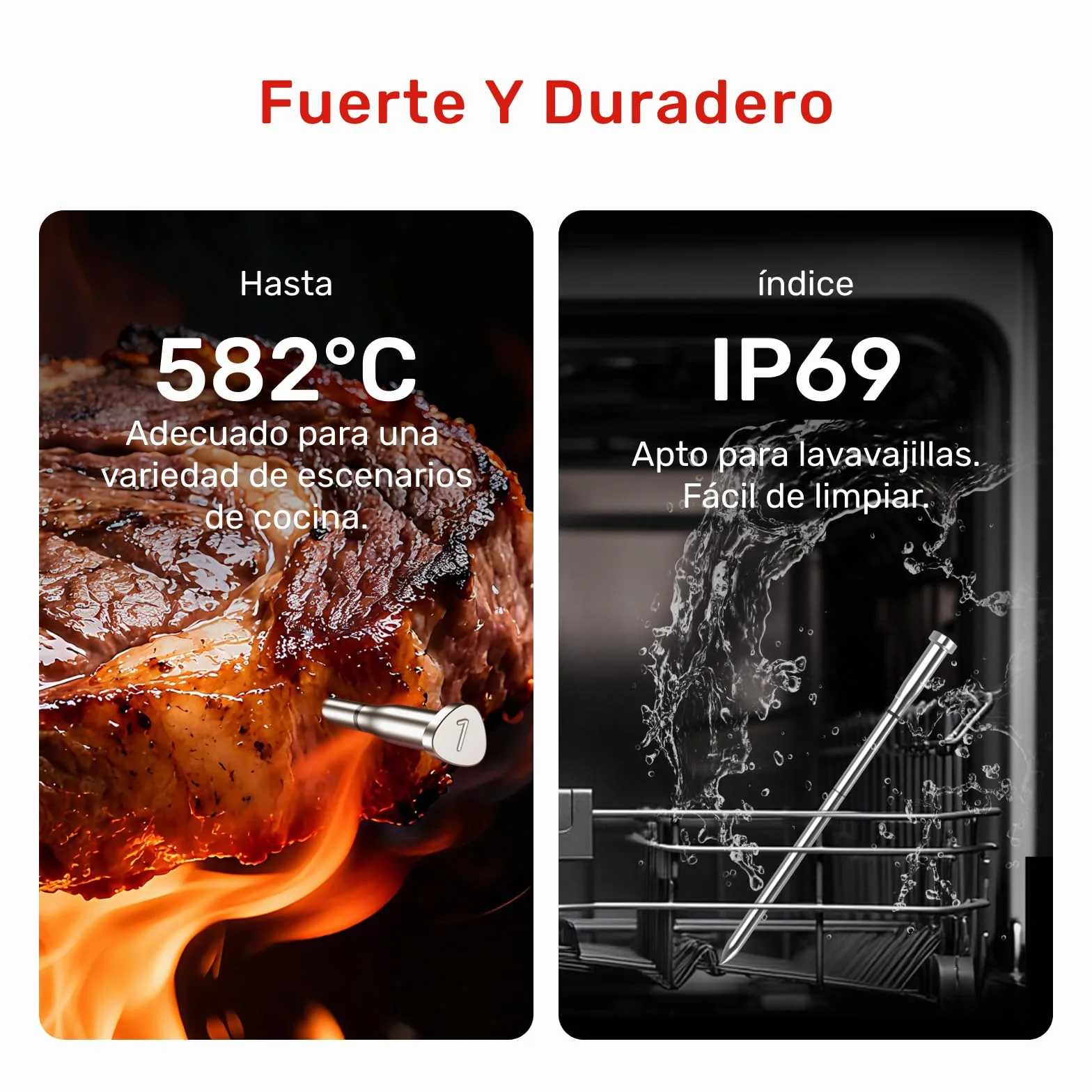 X Pro Termómetro para Carne con Bluetooth y WiFi, 2 Sondas 6 Sensores, Pantalla LED, IP69 Impermeable​, resistente al calor hasta 582°C, Termometro Carne para BBQ, Grill, Cocina, Asador