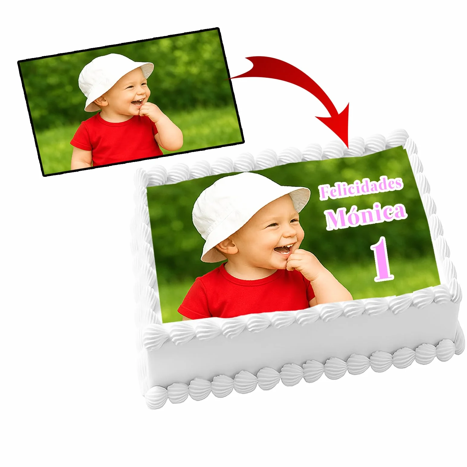 Papel de AZÚCAR Personalizado para Tarta con Nombre y Edad, Foto Comestible Rectangular para Cumpleaños