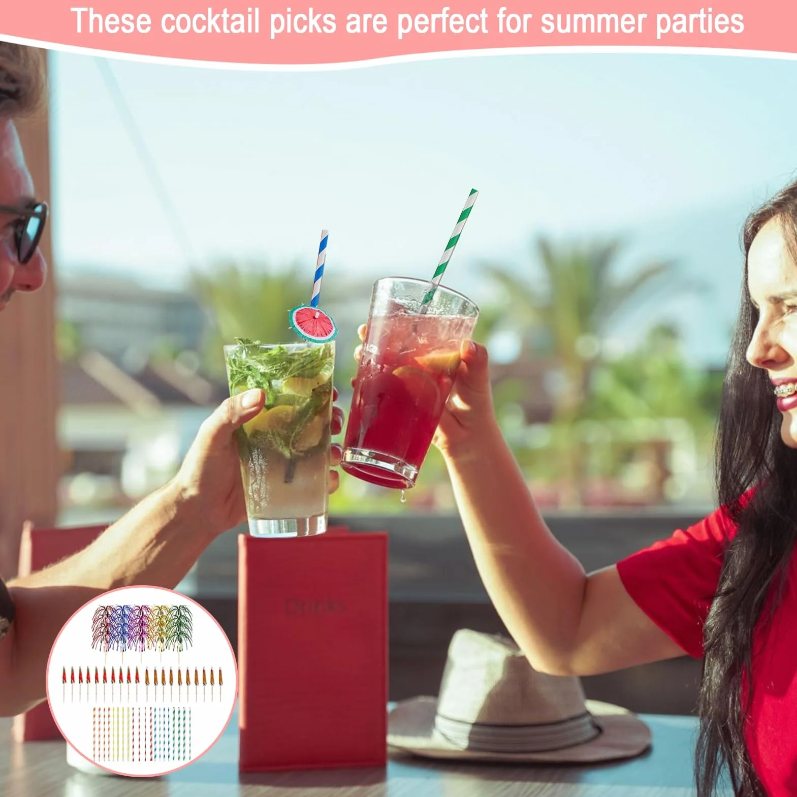 60 Piezas Sombrillas de Cócteles,Decoración de Cócteles,Cupcake Toppers,Pajitas para Bebida Cocteles,Decoracion Fiesta Hawaiana para Verano,Fiestas,Playa,Bodas,Bares,Bebidas