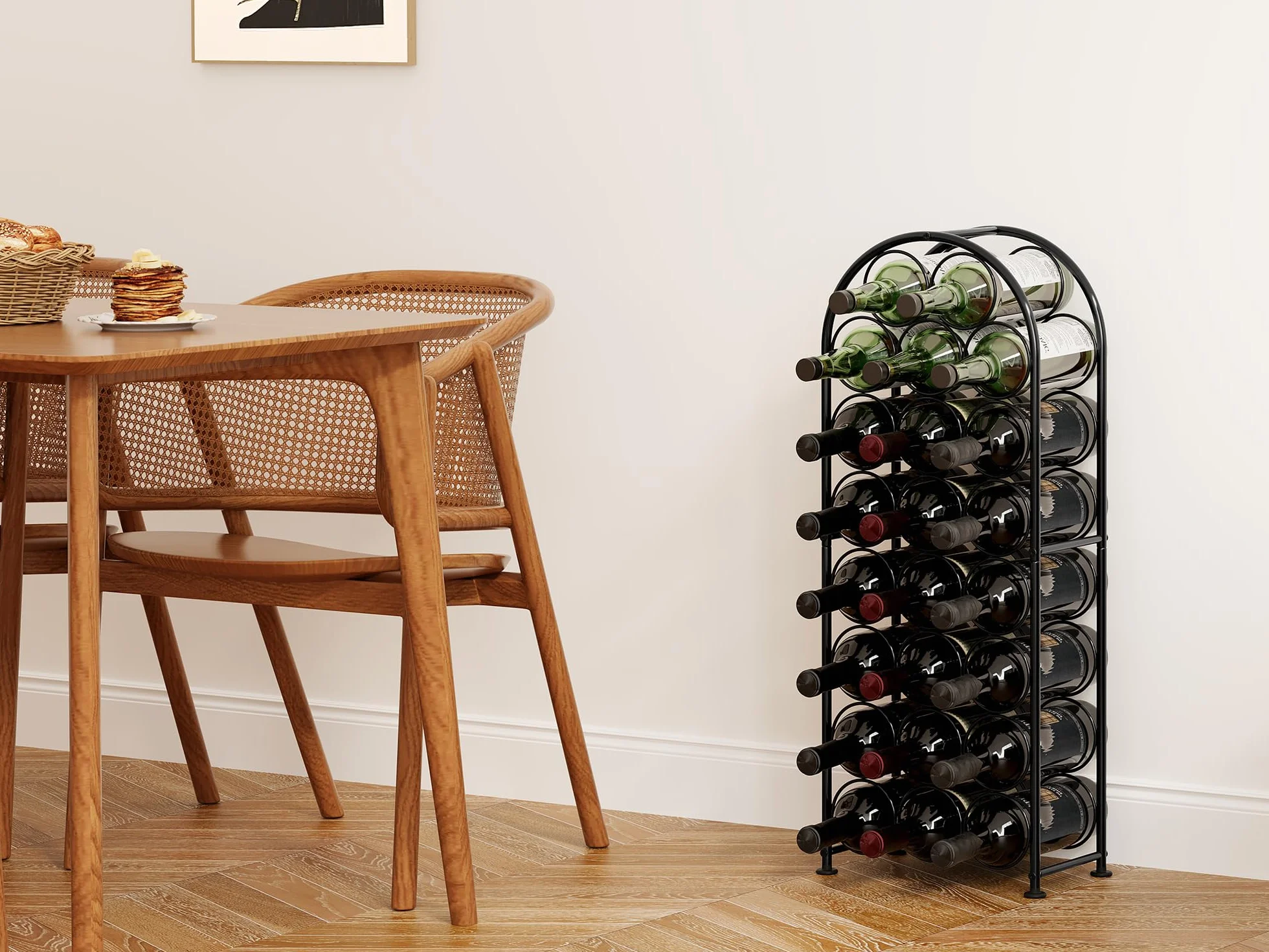 EasyPAG Metal 23 Botellas Botellero Vino Mesa Organizador Vino Almacenamiento Botellas Estantería Vino para Hogar y Cocina,Negro