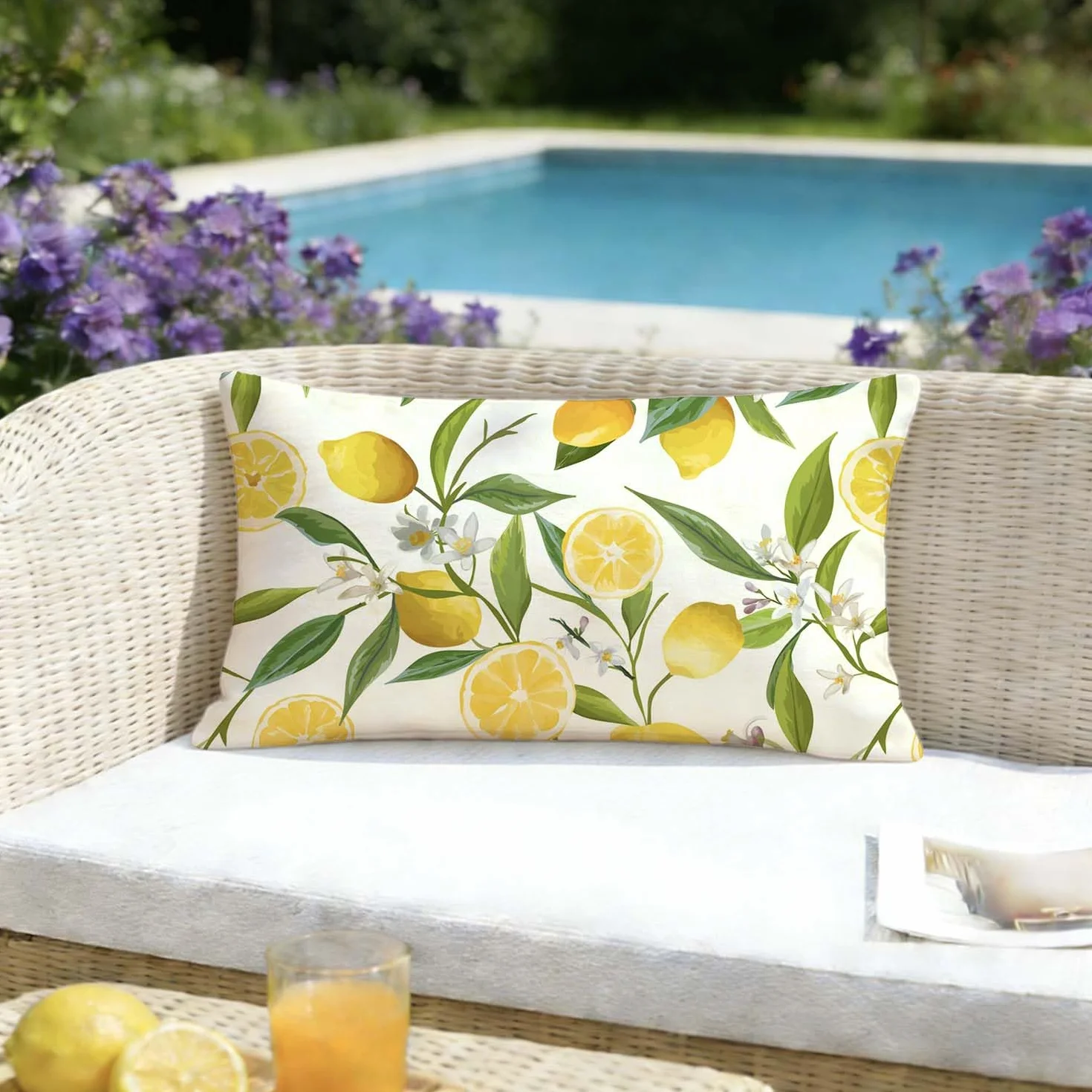 Fundas Cojines Exterior Jardin 30x50 cm Impermeable Limón y Hoja Verde Decorativo Modernas Cuadrado Verano Fundas de Almohada para Patio Balcón Estar Dormitorio Sofá, Juego de 2