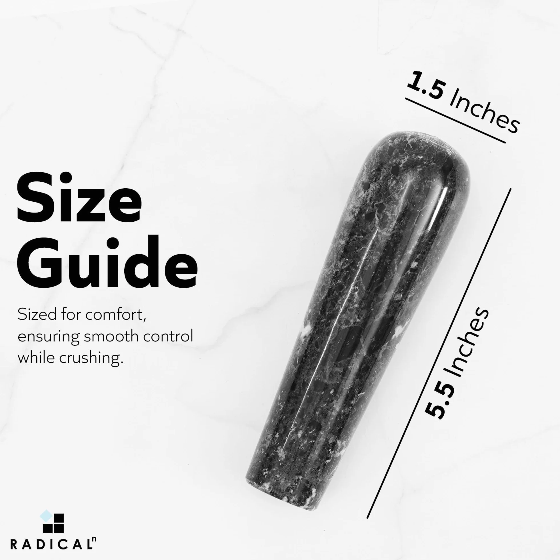 Radicaln Maja de Mármol Negra de 5.5 Pulgadas, Triturador de Especias Hecho a Mano, Repuesto para Mortero de Cocina, Ideal para Moler Hierbas