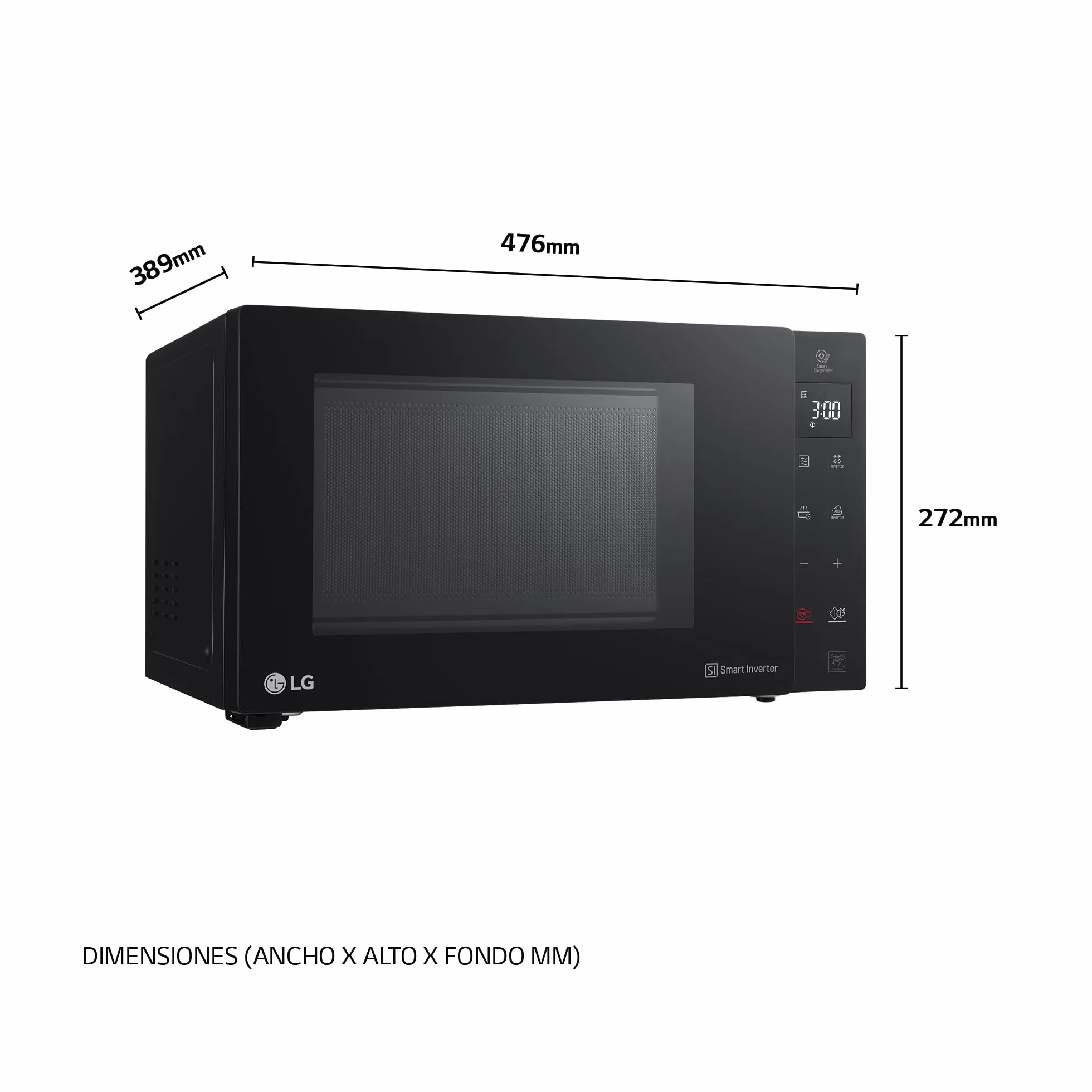 LG MH6535GIB - Microondas con grill, 1000 W, Smart Inverter, Display digital, Color Negro Transparente, 1000 W, 25 l