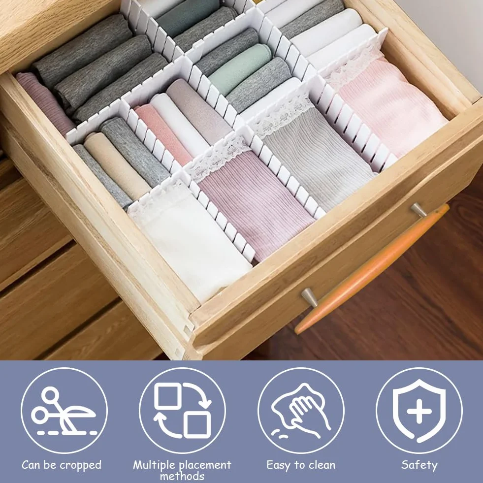 HOTUT Separadores para Cajones,16pcs Separadores de Cajones Ajustable,Organizadores de Cajones de Plástico 32x7cm,Separador de Armario Divisores para Maquillaje, Joyas, Dormitorio, Baño, Oficina