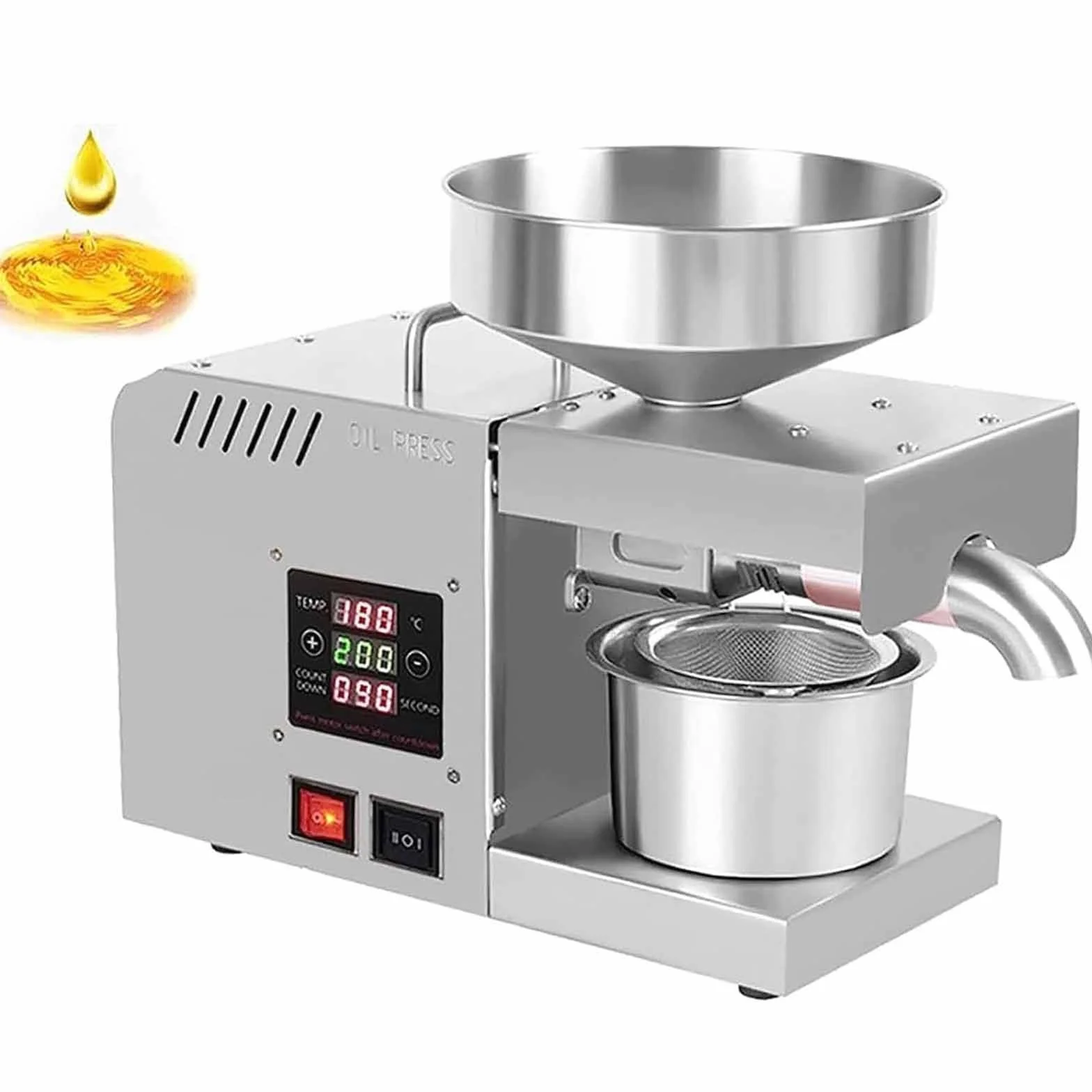 Prensa Aceite Automática 610W - Oliva, Hueso, Sésamo, Cacahuete - Máquina de Extracción Caliente y Fría - Tornillo Prensa Doméstica