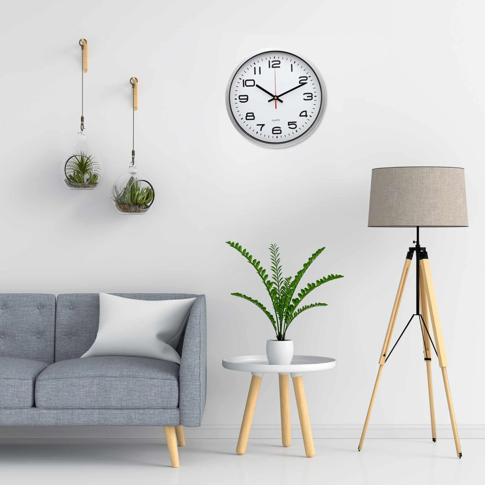 TECHZOCO Reloj de Pared 19.5 cm Cuarzo Silencioso Marco Plateado Esfera Blanca