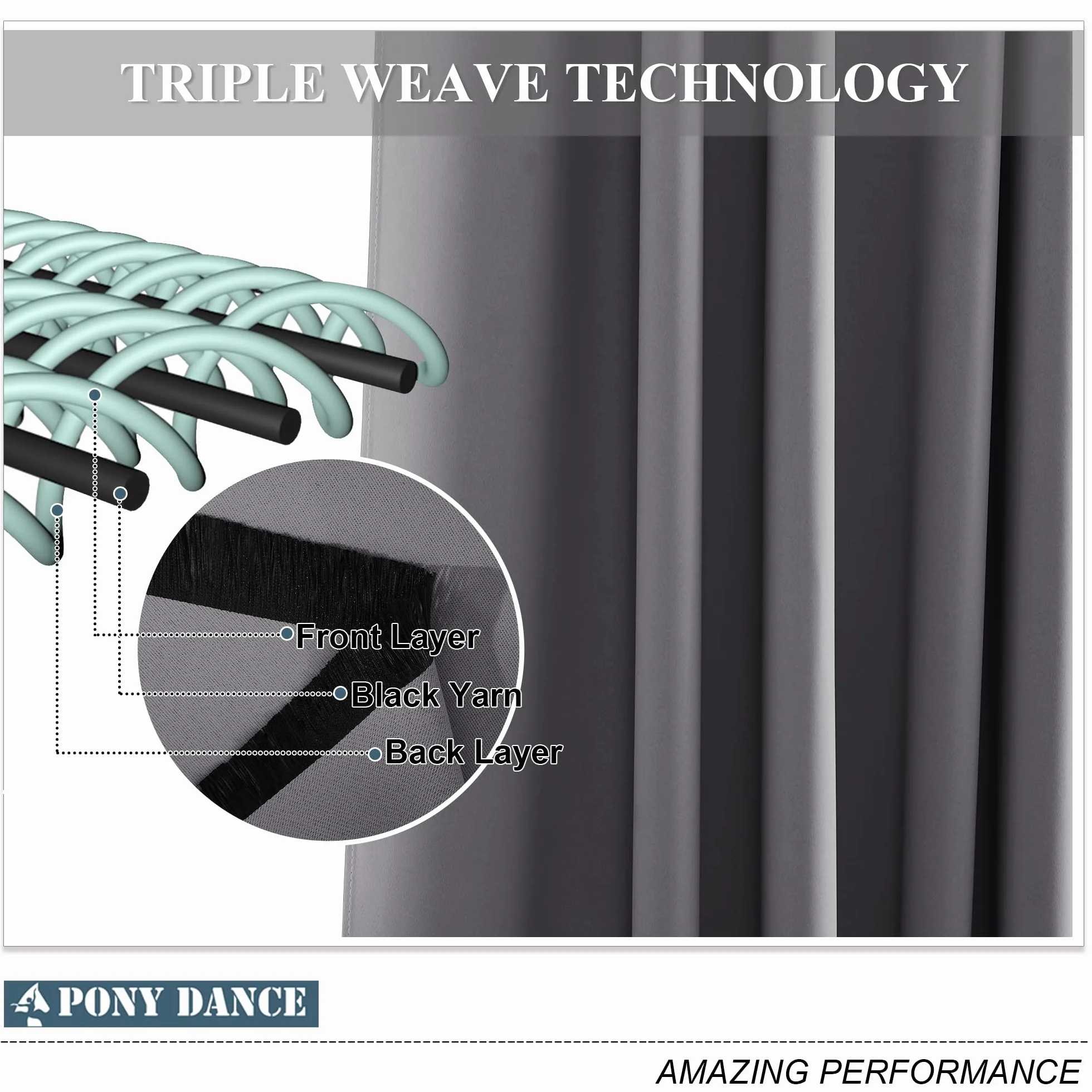 PONY DANCE Cortinas Termicas Aislantes Frio y Calor Opacas Salon Dormitorio 2 Piezas 140x240 CM Blackout Grises