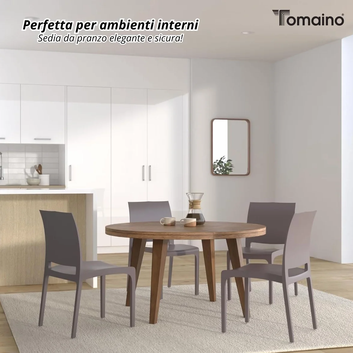 Tomaino - Silla de cocina de plástico, 6 sillas apilables de plástico con reposabrazos para exterior e interior, sillas para jardín, salón, balcón o bar, color negro