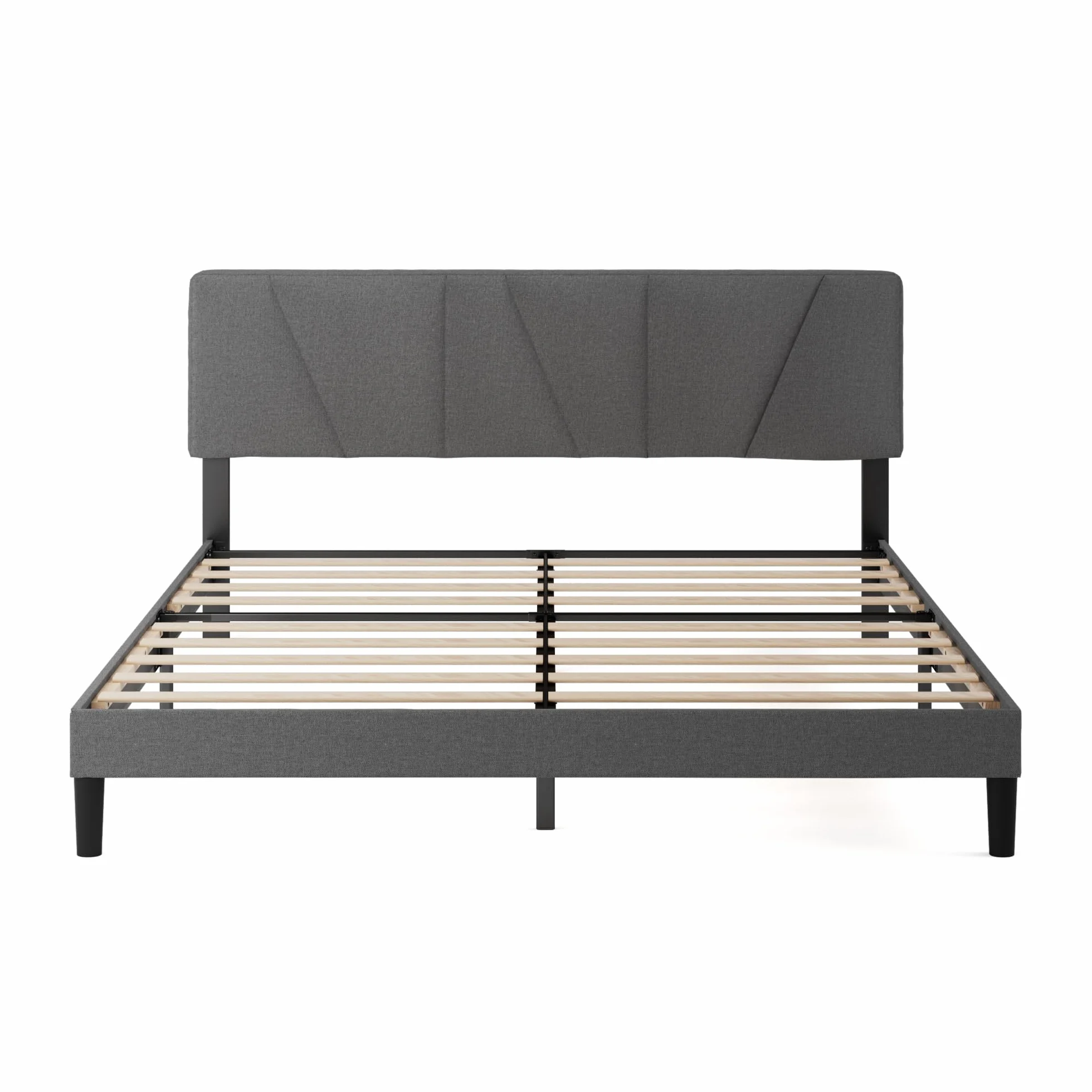 Zinus Maya Estructura Cama 150x190 cm Queen Size Tapizada con Cabecero Láminas de Madera Gris Oscuro