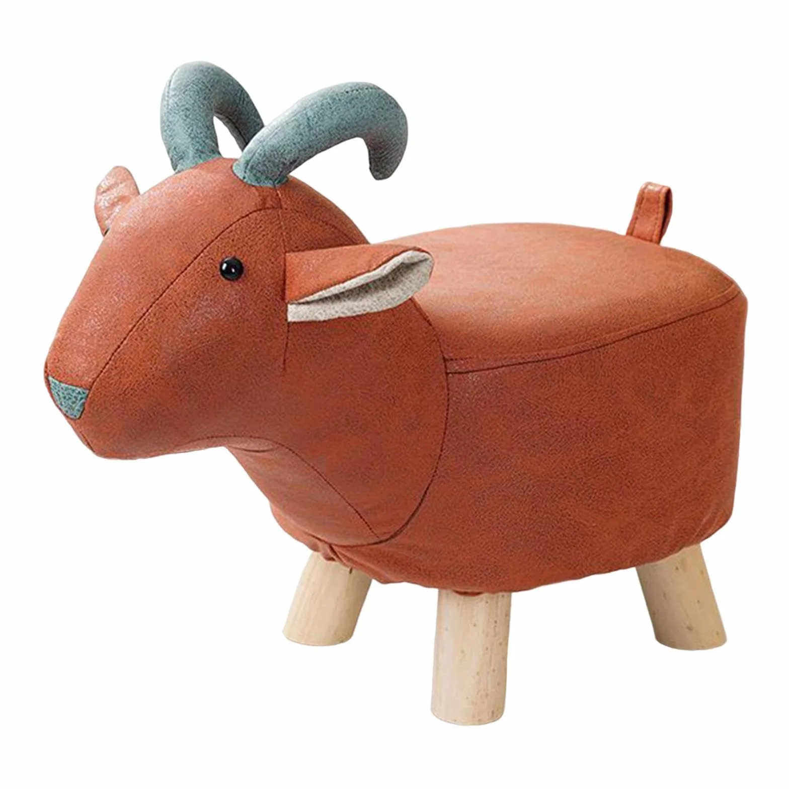 Perfk Madera Reposapiés Otomano Animal Portátil Multifuncional Taburete de Té Cabra Roja