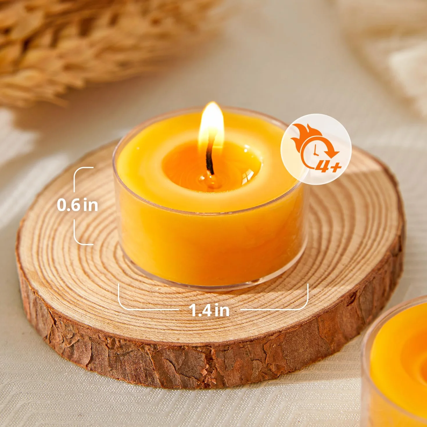 Ashlux Velas de Té de Cera de Abeja 100% Natural, 40 Unidades, 4 Horas de Combustión, Sin Perfume y Sin Humo, Para Hogar, Bodas, Navidad y Spa