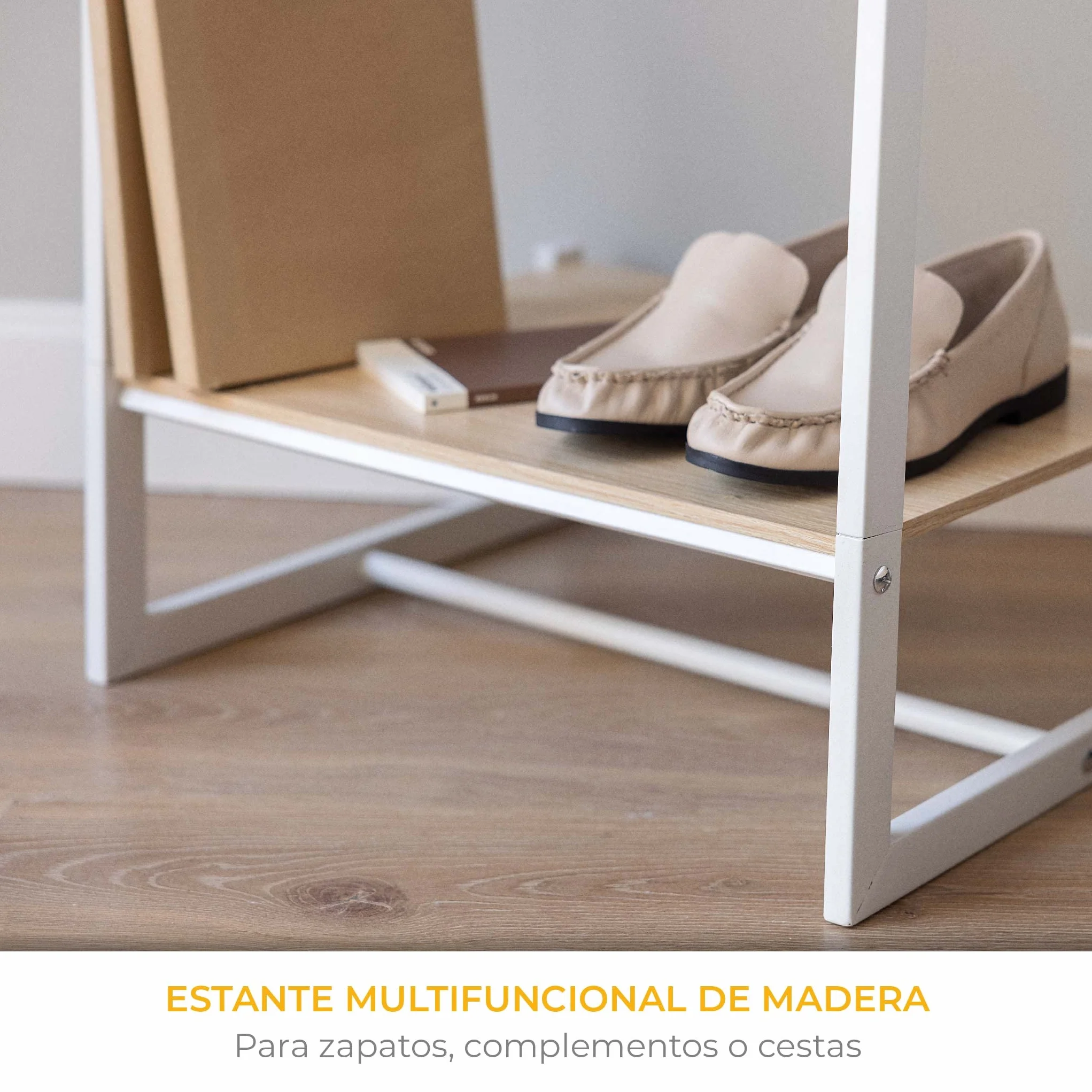 Burro Ropa Resistente Hasta 24kg Newlux Hangy One 20 Con Zapatero Metálico 50x40x160cm Blanco