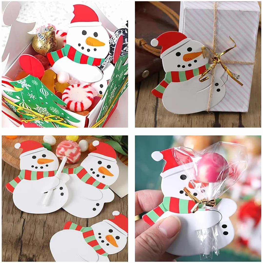 Soportes para tarjetas de navidad, Paquete de 50 tarjetas de papel para piruletas navideñas soporte para piruletas navideñas etiqueta de papel tarjeta de embalaje de muñeco de nieve