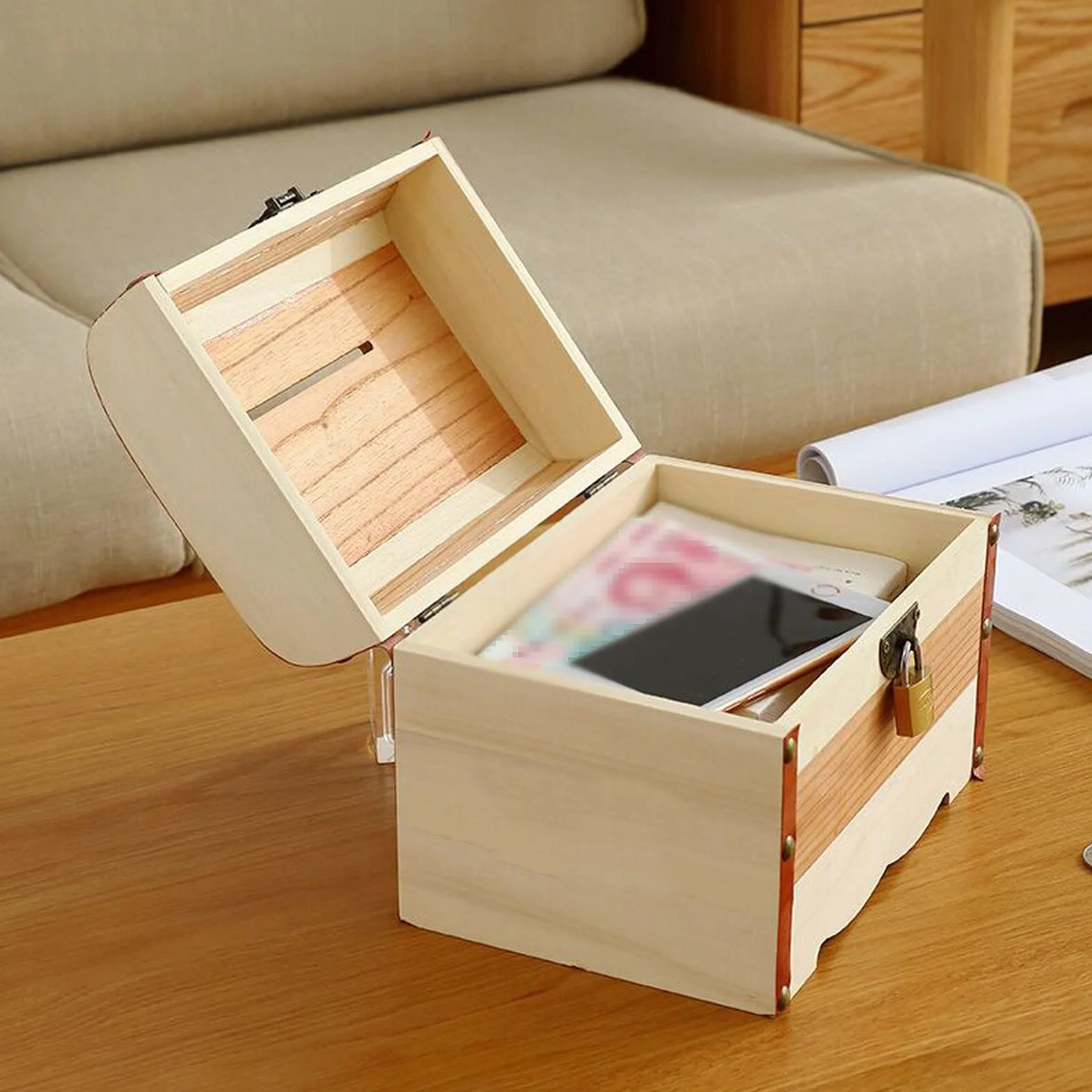 Alcancía Madera, Hucha con Cerradura,Cofre del Tesoro Vintage de Madera con Cerradura, para Almacenamiento, Hobby, Conservación