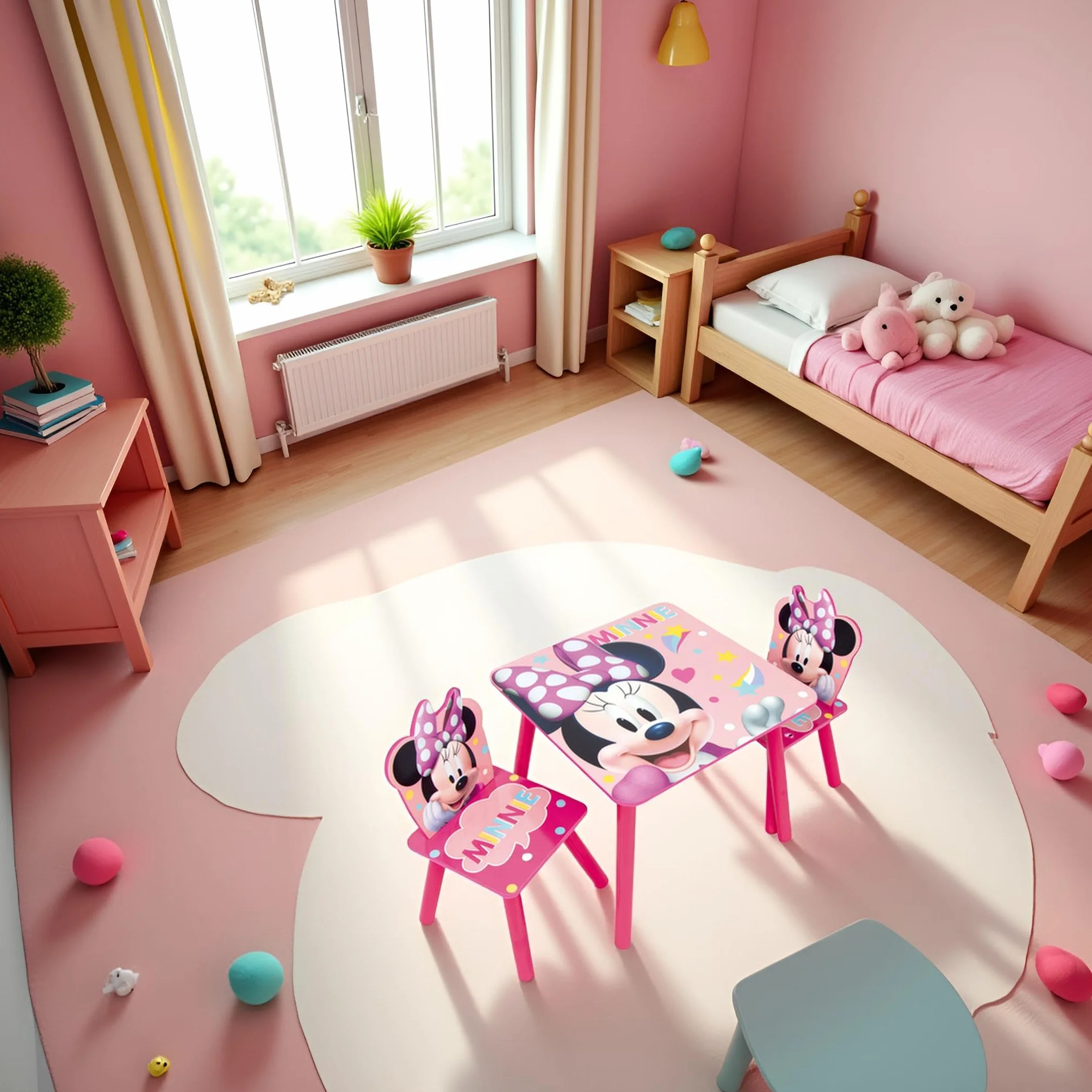 ARDITEX Minnie Mouse Set Mesa y 2 Sillas Infantiles Madera 50x50x44 cm