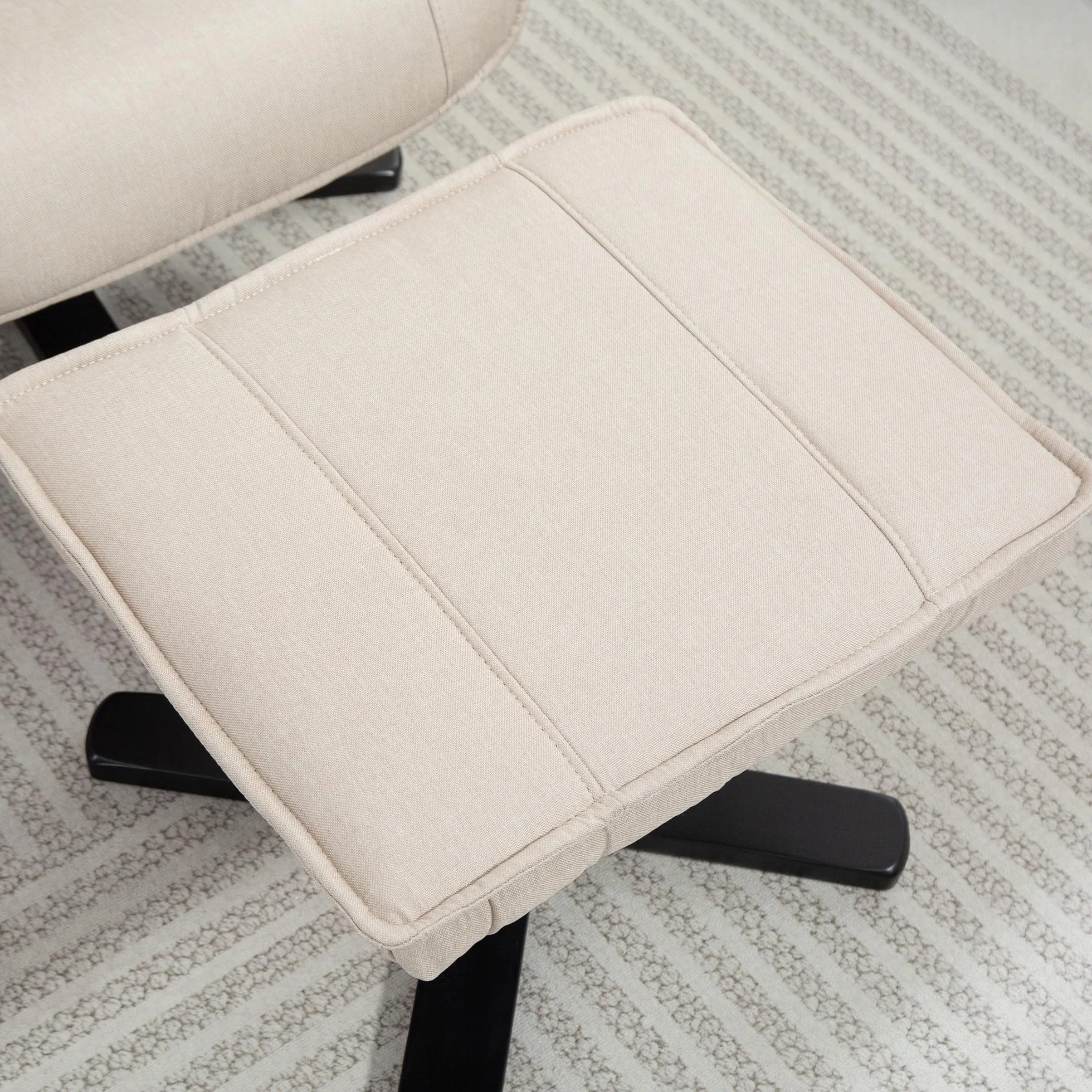 HOMCOM Sillón Relax Reclinable con Reposapiés Butaca de Salón Giratoria Tapizado en Lino con Base de Madera Butaca para Dormitorio Sala de Estar Beige