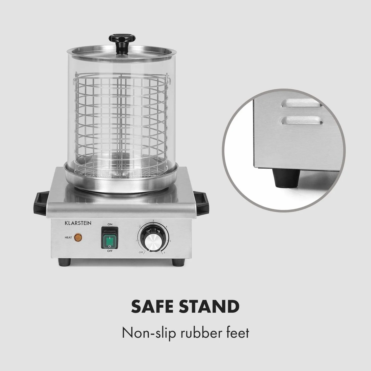 Klarstein Pro Wurstfabrik 450 máquina de perritos calientes - 450 W, 30-100 °C, cilindro de vidrio de Ø 20 cm, jaula desmontable de Ø 17 cm / 5 litros, acero inoxidable, depósito de 1,1 l, plateado