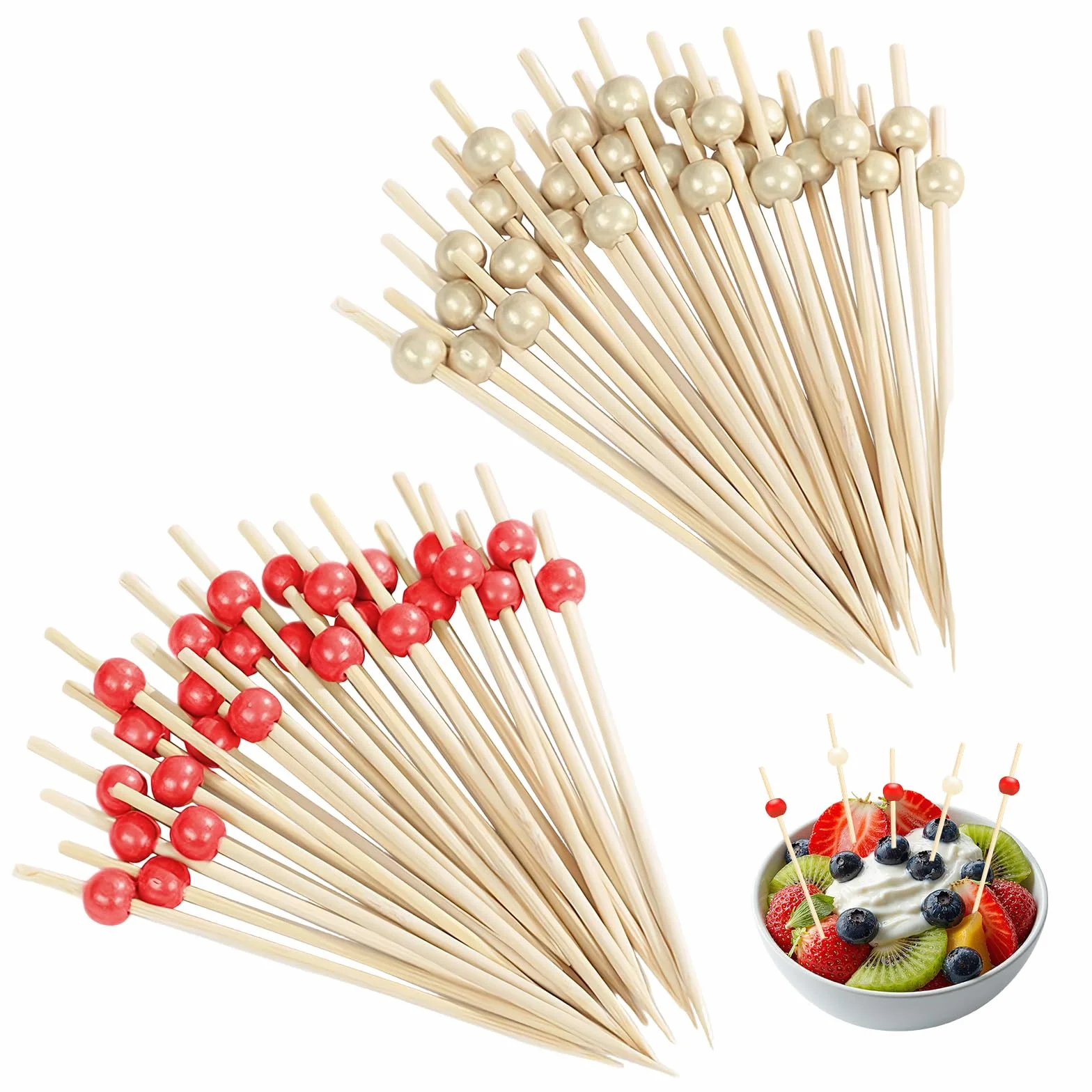 Pinchos para comida para dedos, 400 artículos, pinchos para aperitivos, palillos de madera, pinchos de cóctel, brochetas de frutas, brochetas de queso, brochetas de fiesta para bodas, fiestas