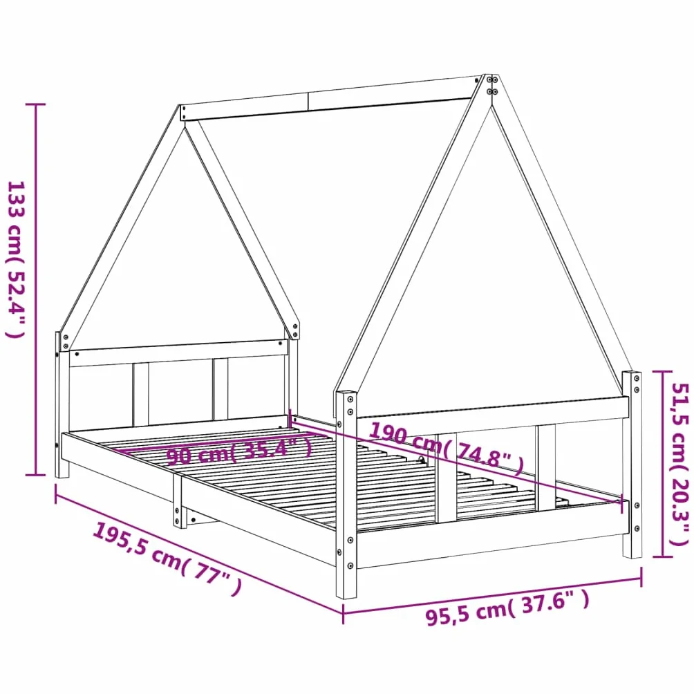 vidaXL Estructura de Cama para niños Madera de Pino Blanco 90x190 cm, Cama Infantil, Cama Individual para niños, Cama Forma de casa, Cama para niños