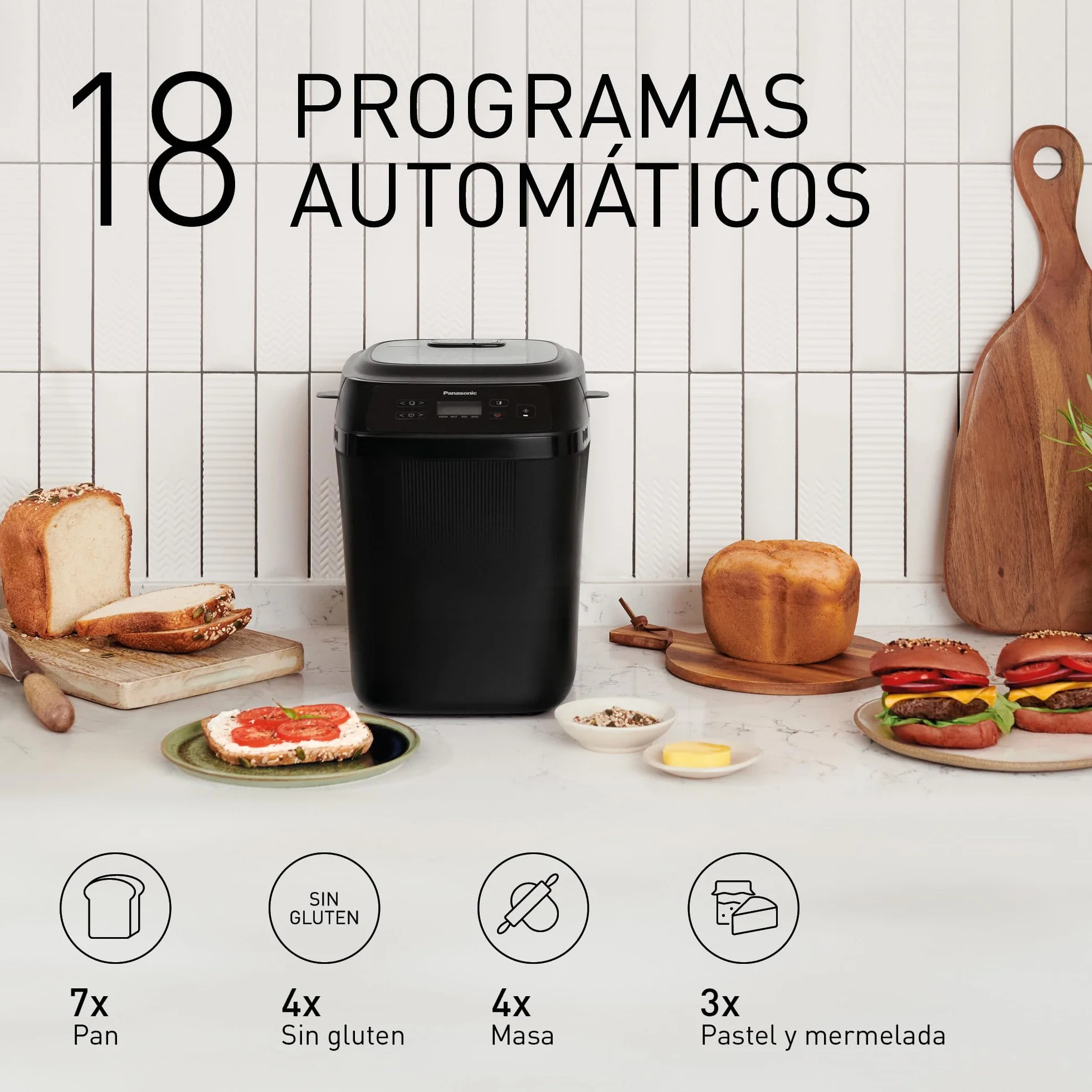 Panasonic SD-PN100KXE Mini Panificadora Automática para Hogares Pequeños, 4 Programas Sin Gluten, Diseño Compacto, 18 Programas Automáticos, Pantalla LCD, Pan Pequeño 200 o 400g, Negro