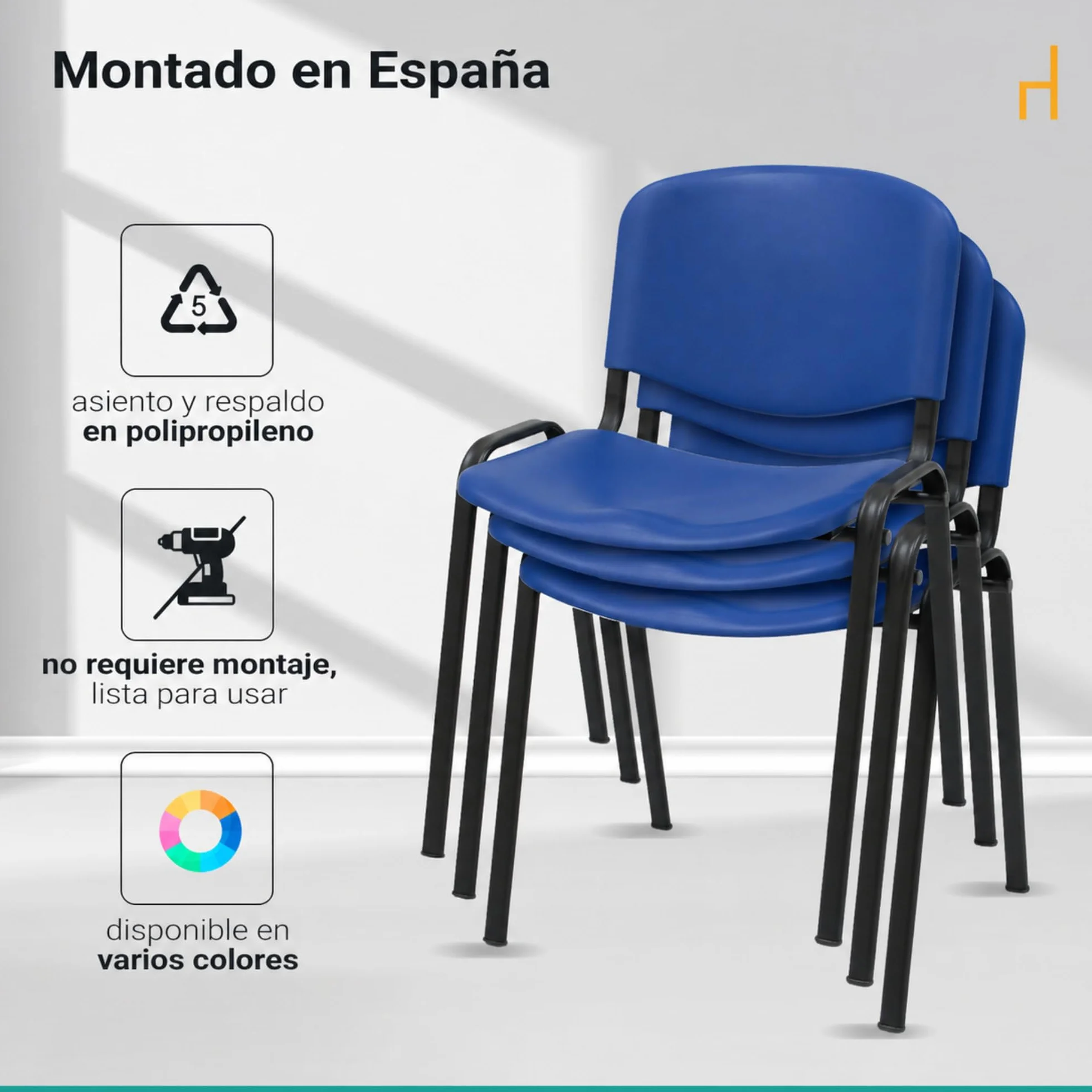La Silla Confidente ISO de Plástico Apilable Pack de 4 Azul para Sala de Espera Oficina Reuniones