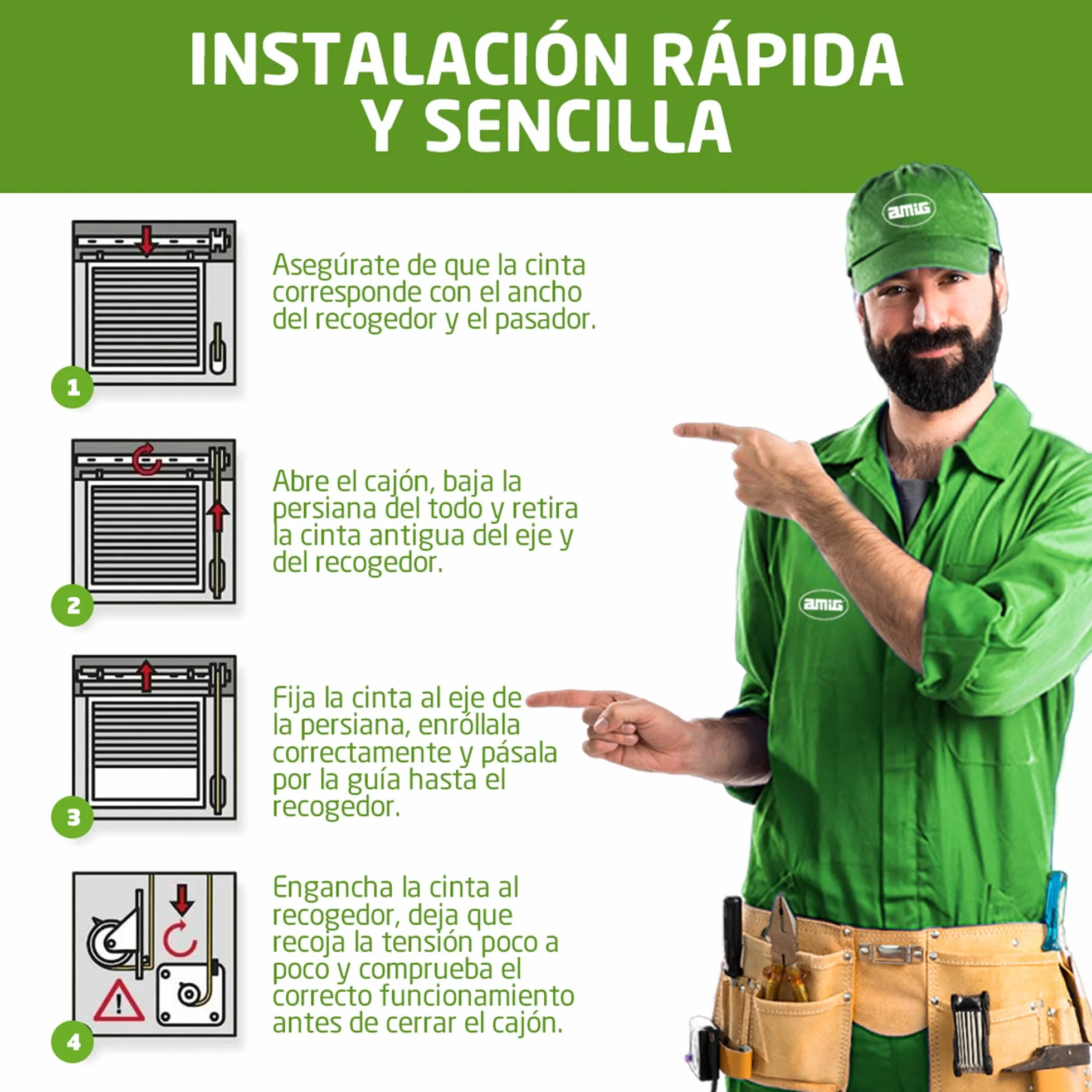 Amig Cinta Persianas Enrollables 20 mm x 6 m Resistente UV Abrasión Color Pintas Negras