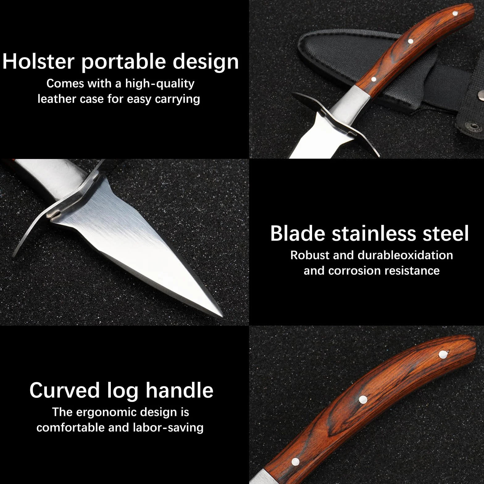 Abridor de Ostras, Cuchillo para Ostras, Ostras Shucker con Mango de Madera y Funda de Cuero, Abridor Herramientas para Almejas, Mariscos