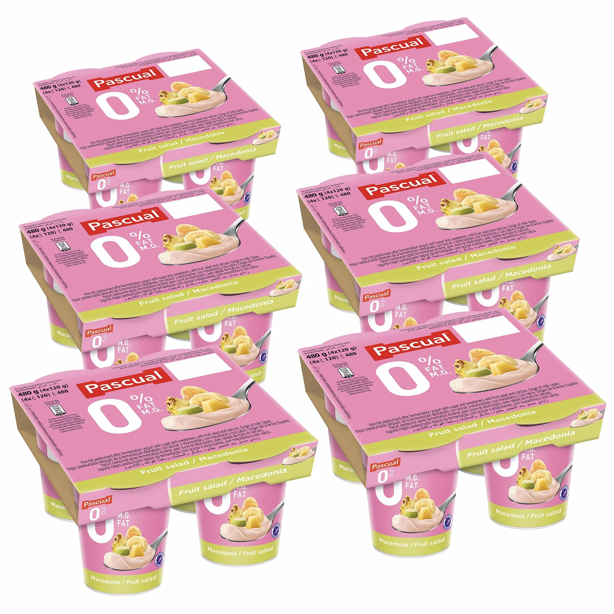 Pascual Yogur Desnatado Sabor Macedonia Caja 6 Pack 4 x 120g Total 24 uds