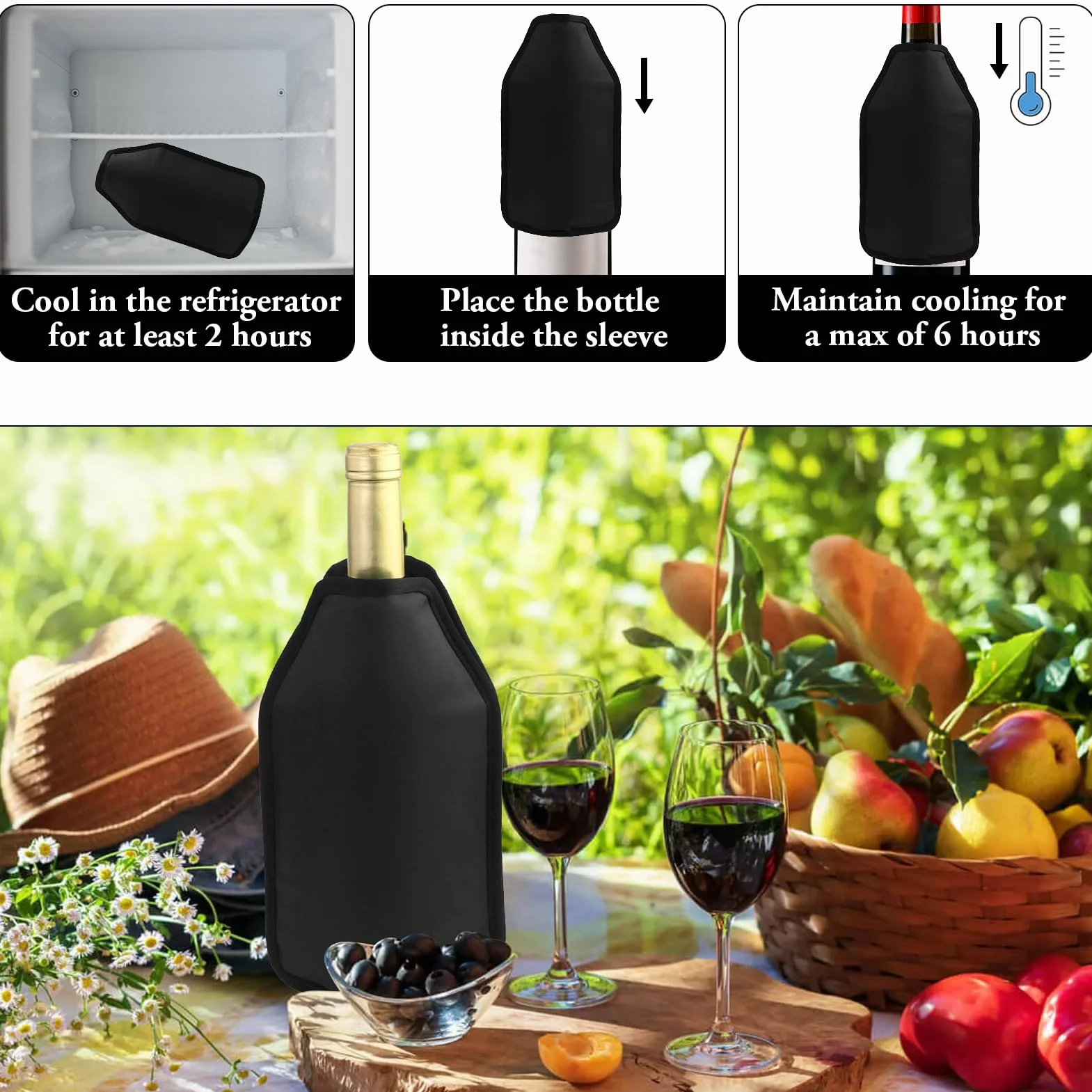 2 Piezas Enfriadora de Botella de Vino, Enfriador Rápido para Vino Cubierta Refrigeradora Wine Cooler de Gel Refrigerador Bolsa Enfriador para Vino Espumoso Champán Cerveza
