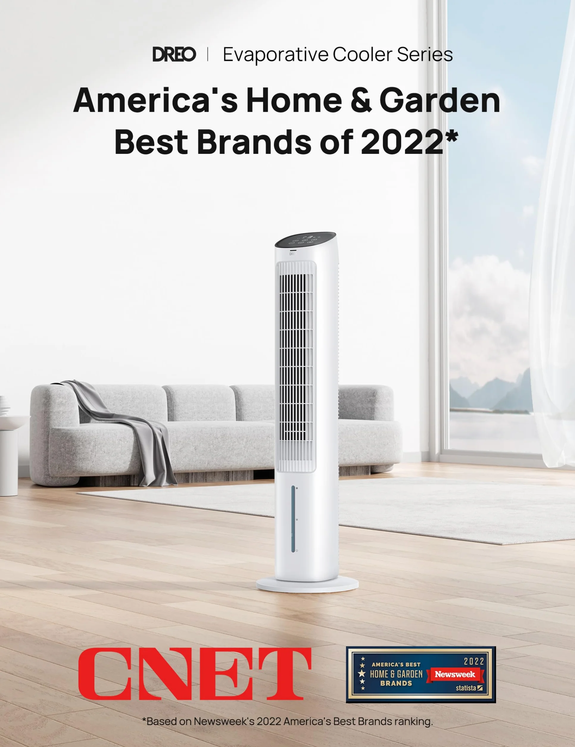 DREO Ventilador de Torre con Refrigeración, ventilador silencioso con enfriamiento por agua, enfriador evaporativo de 40 pulgadas, oscilación 80°, 3 modos, 4 velocidades, mando a distancia